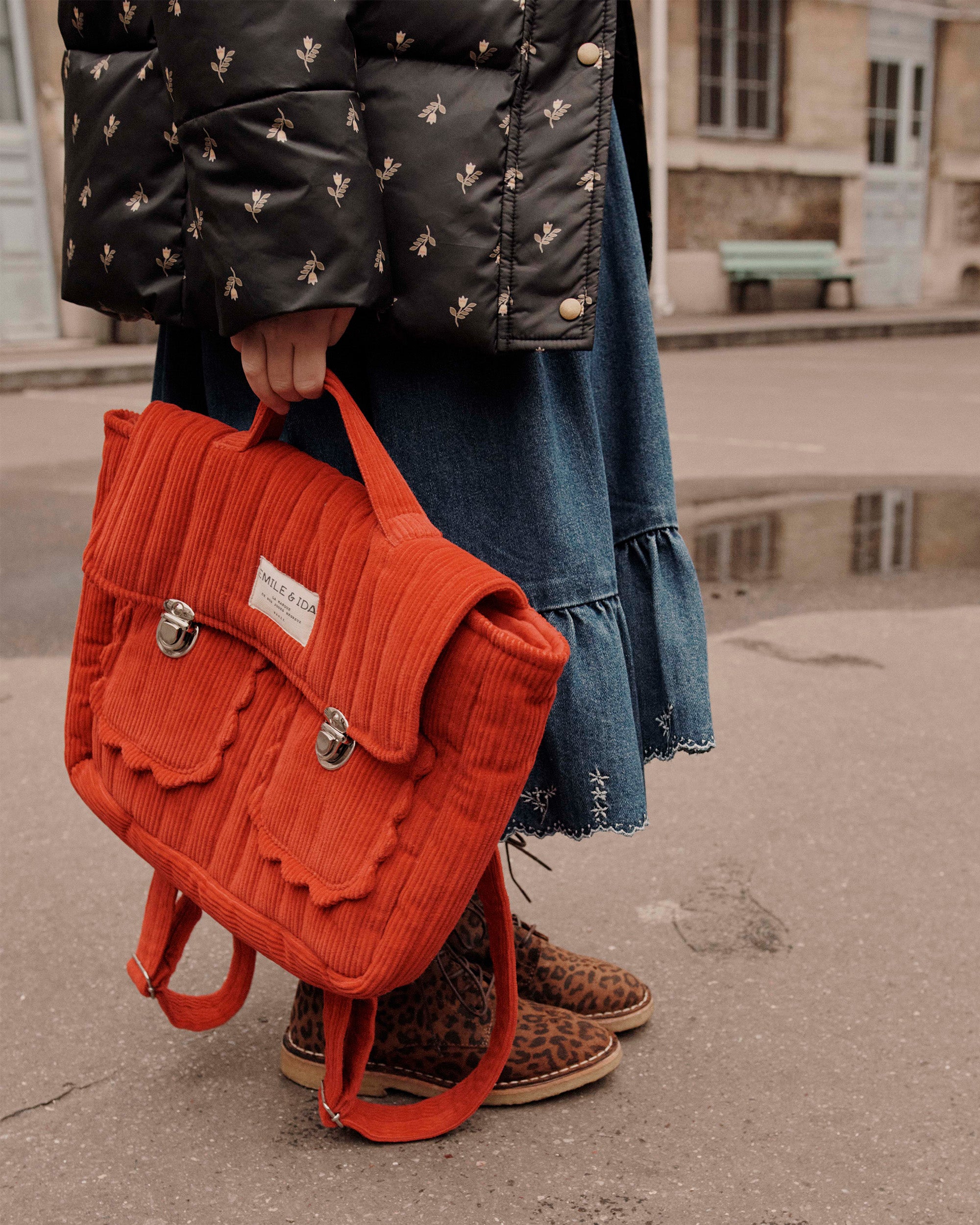 Cartable velours rouge Emile et Ida