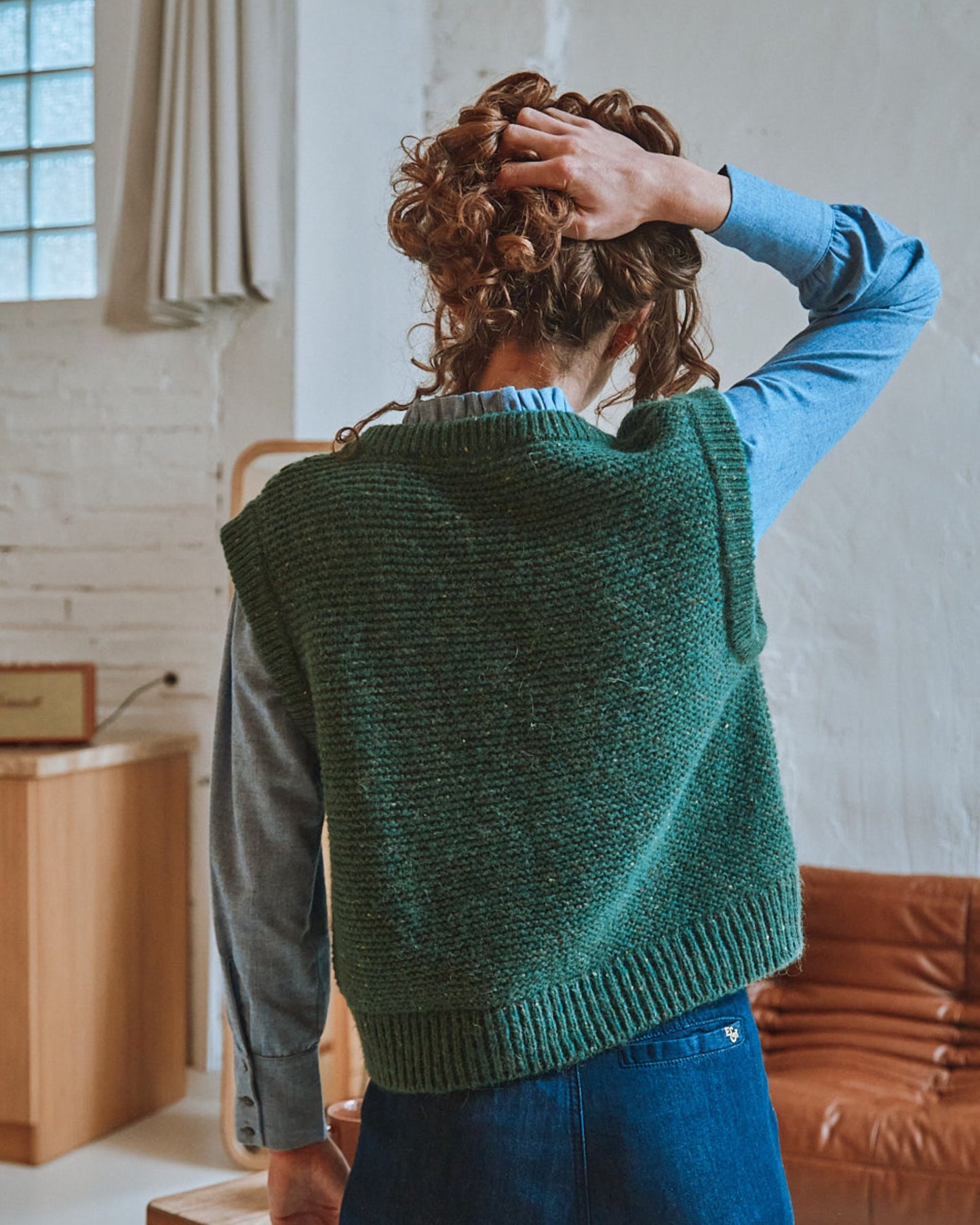 Pull sans manches en laine vert