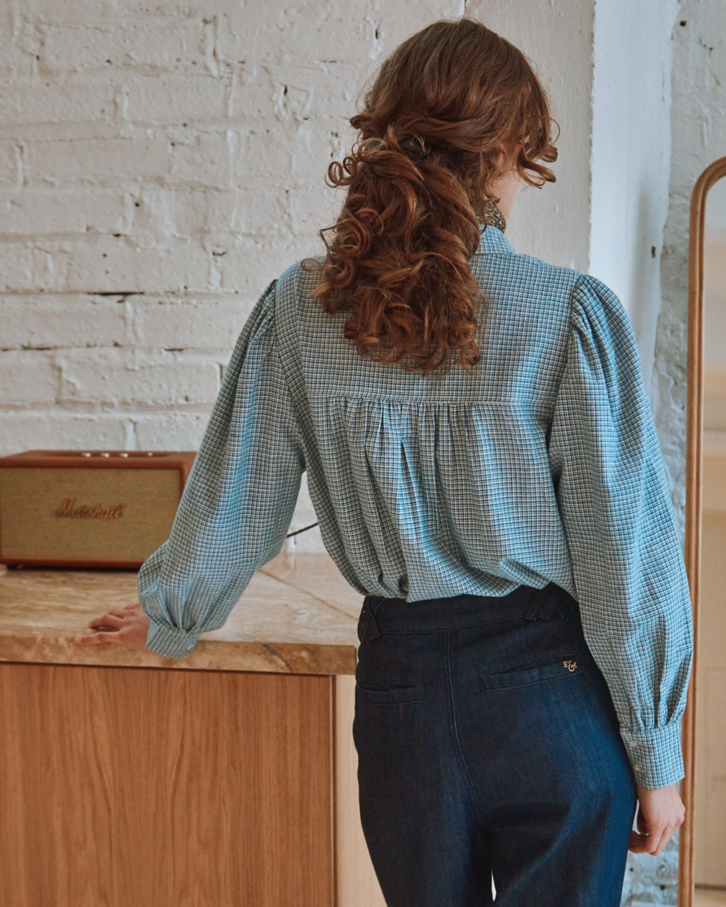 Chemise khadi écossais bleu et vert