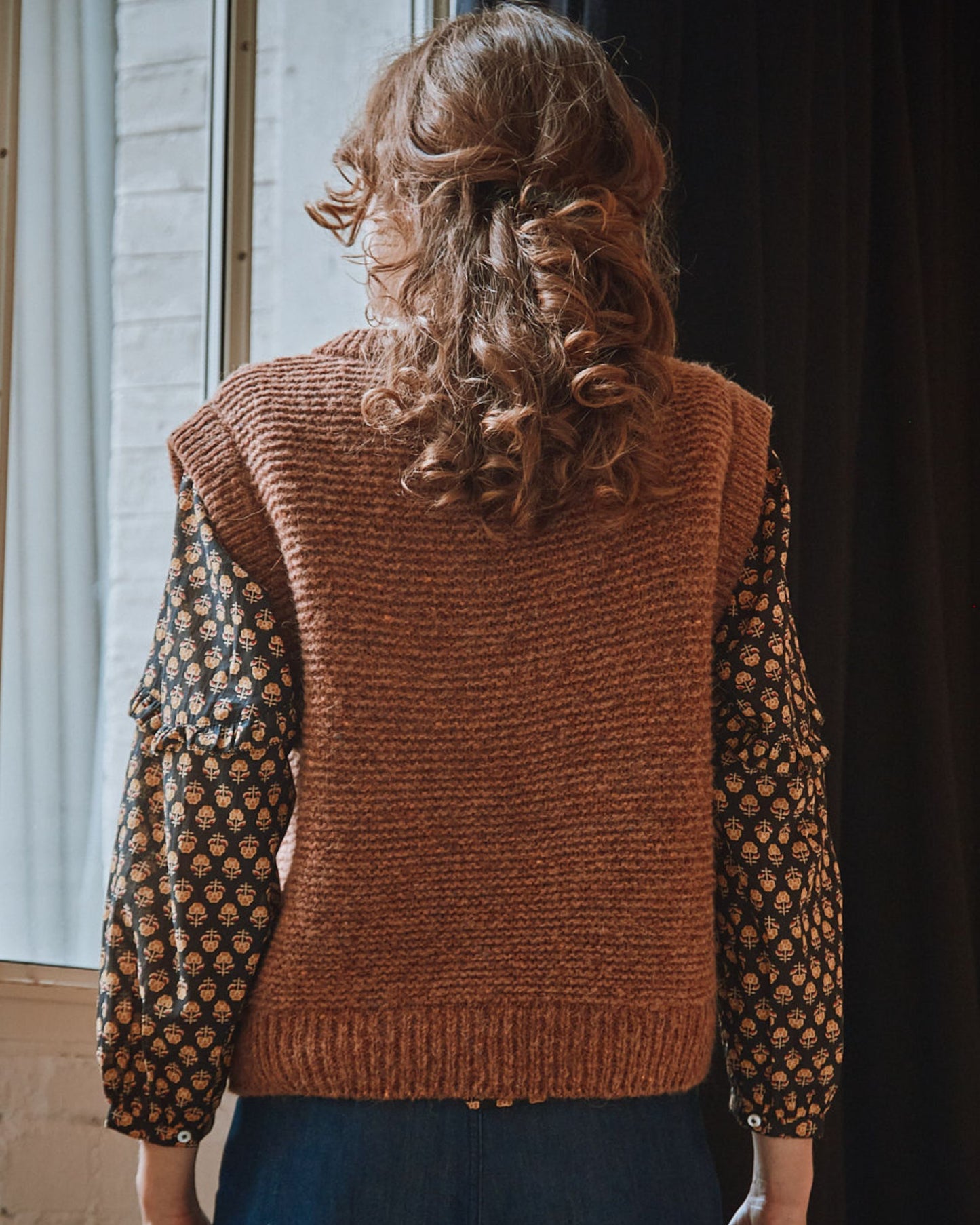 Pull sans manches en laine marron