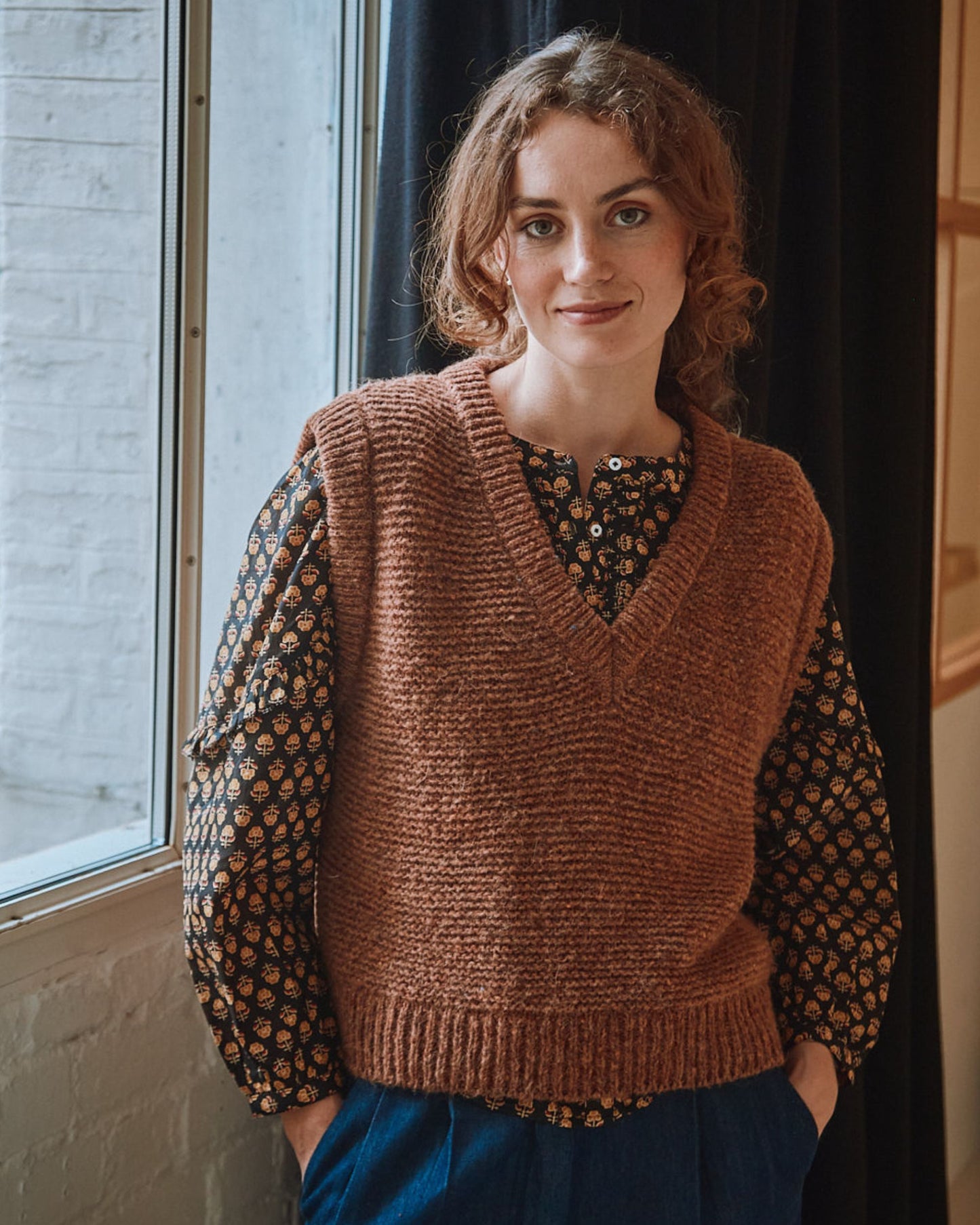 Pull sans manches en laine marron