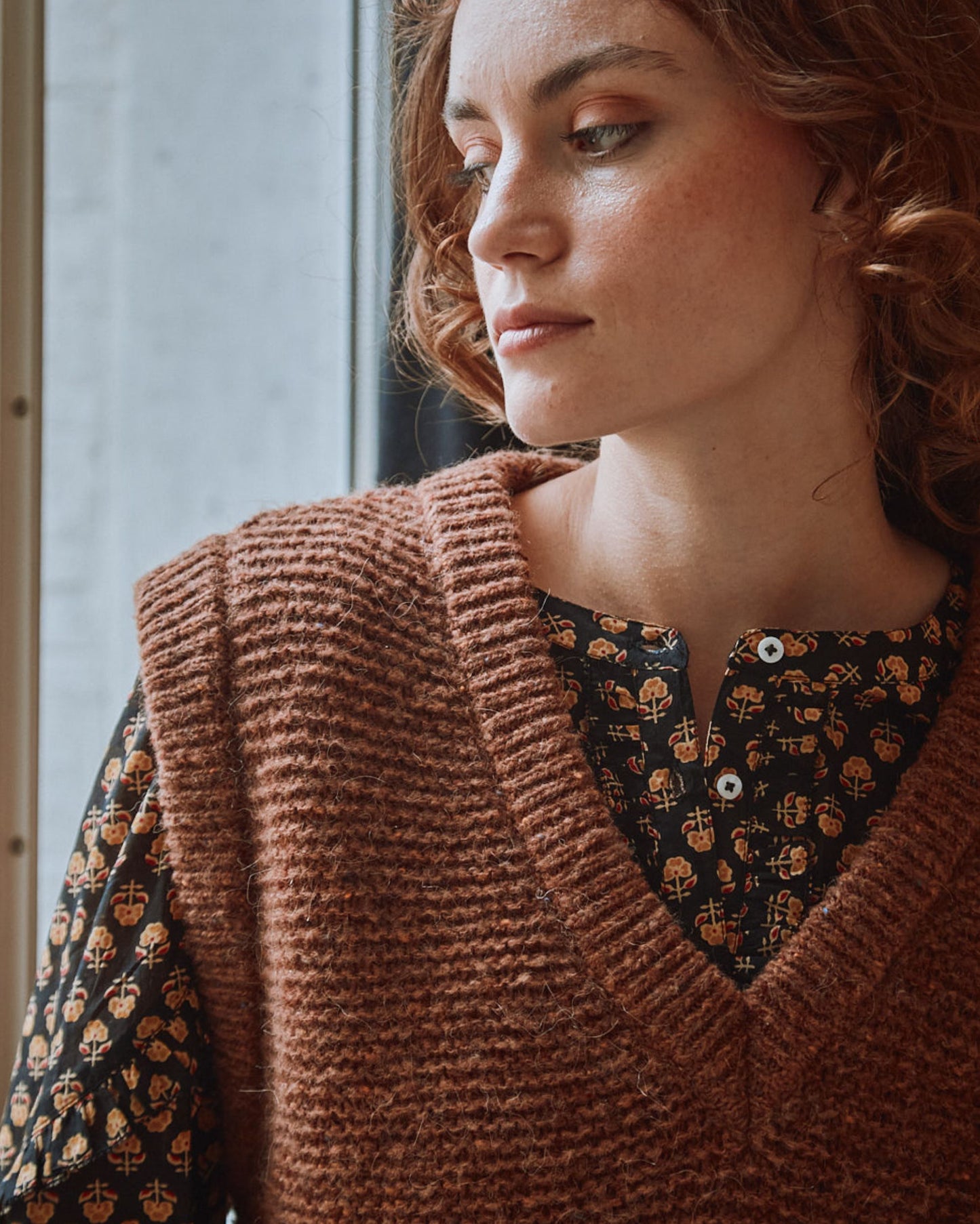 Pull sans manches en laine marron