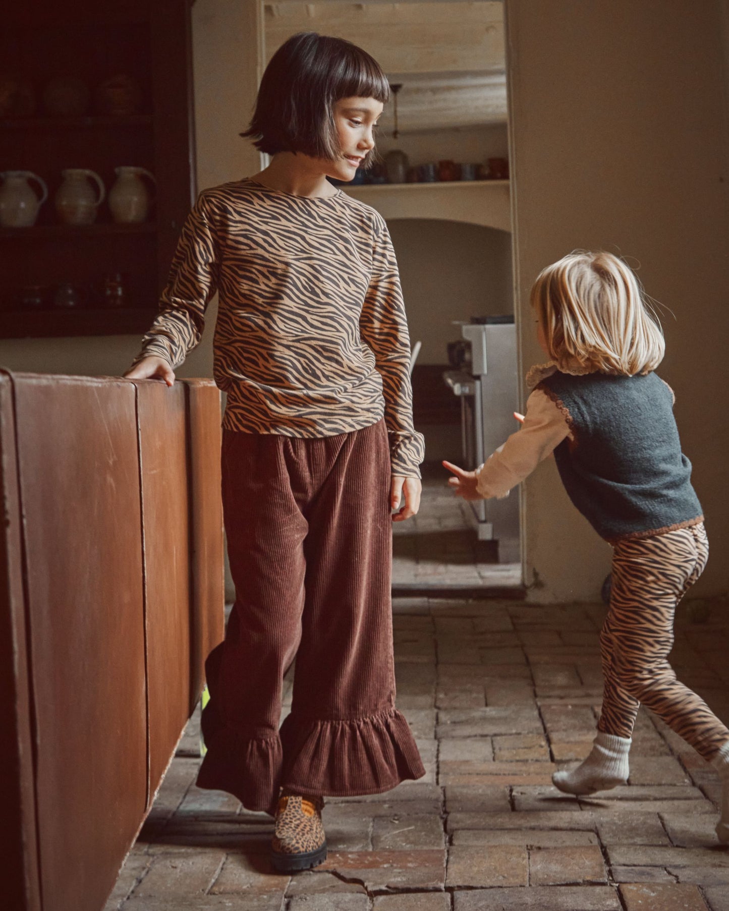 Pantalon crop velours volanté cacao