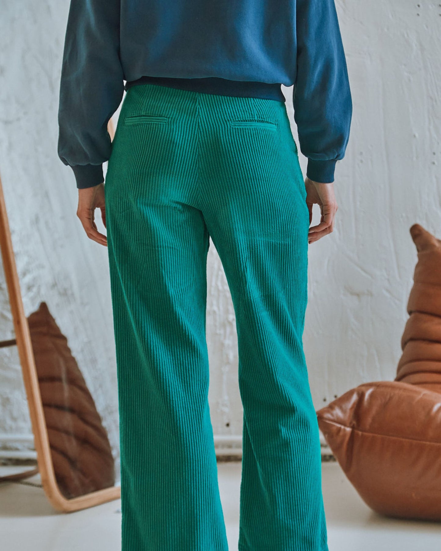 Pantalon wide velours menthol