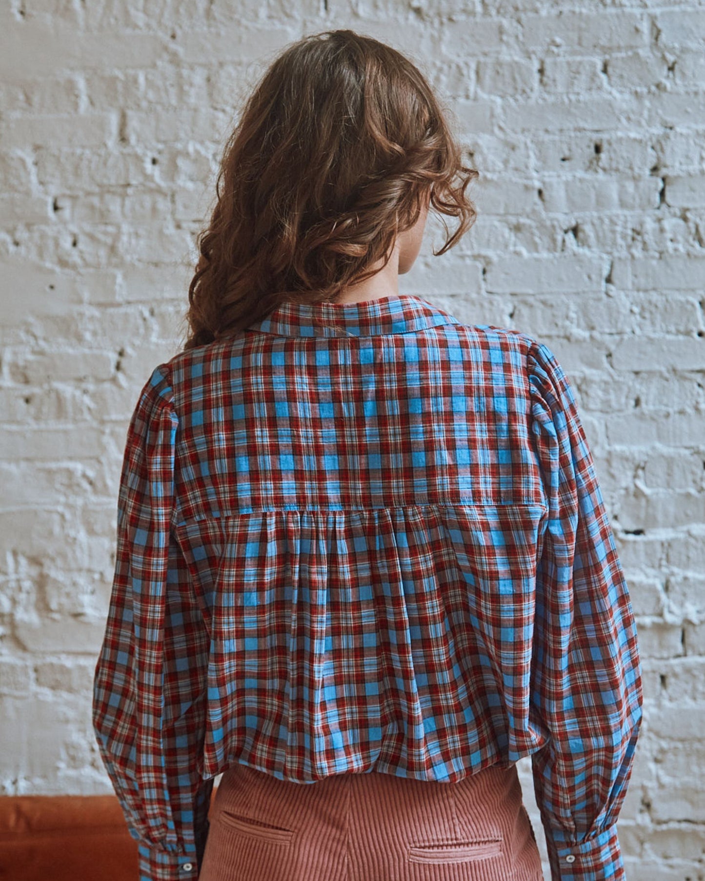 Chemise khadi écossais rouge et bleu