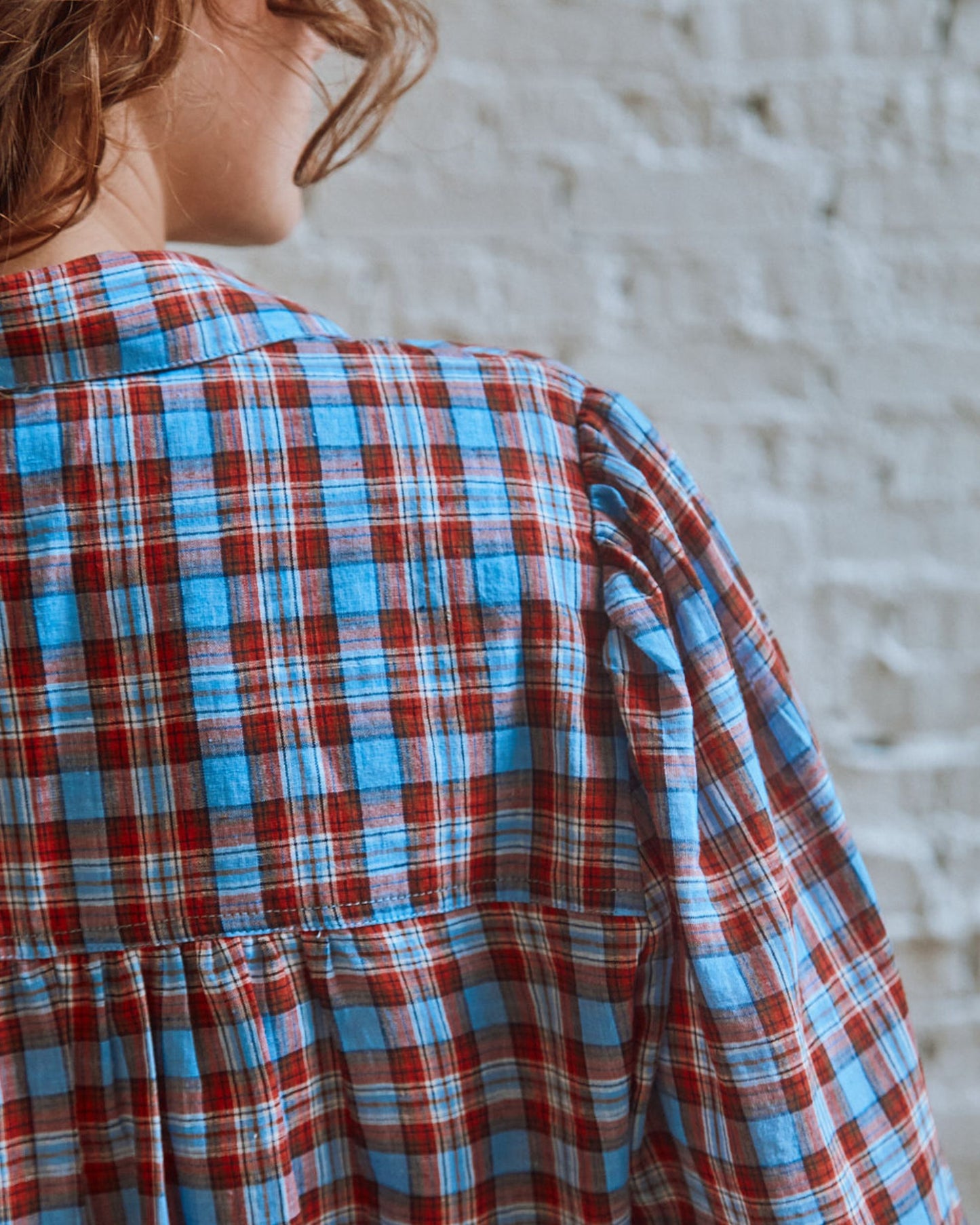 Chemise khadi écossais rouge et bleu