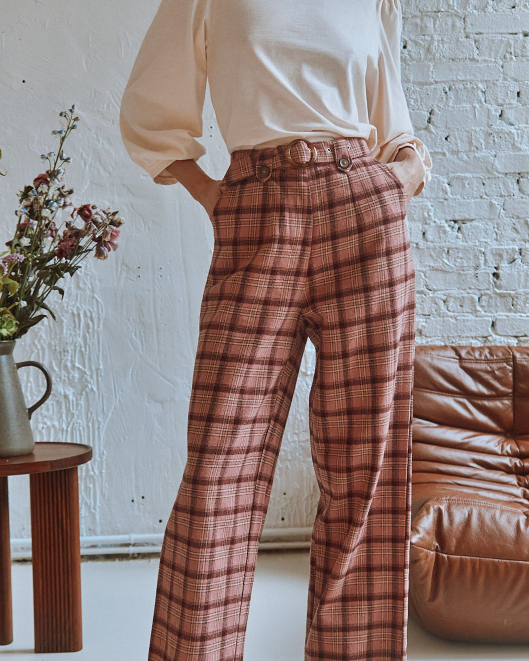 Pantalon carreaux blush