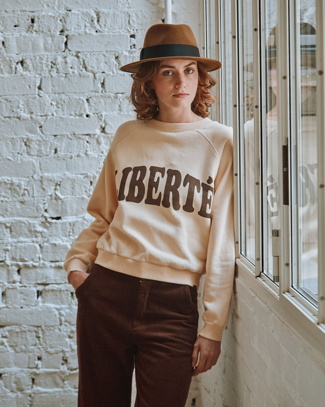 Sweat Liberté coton bio femme crème