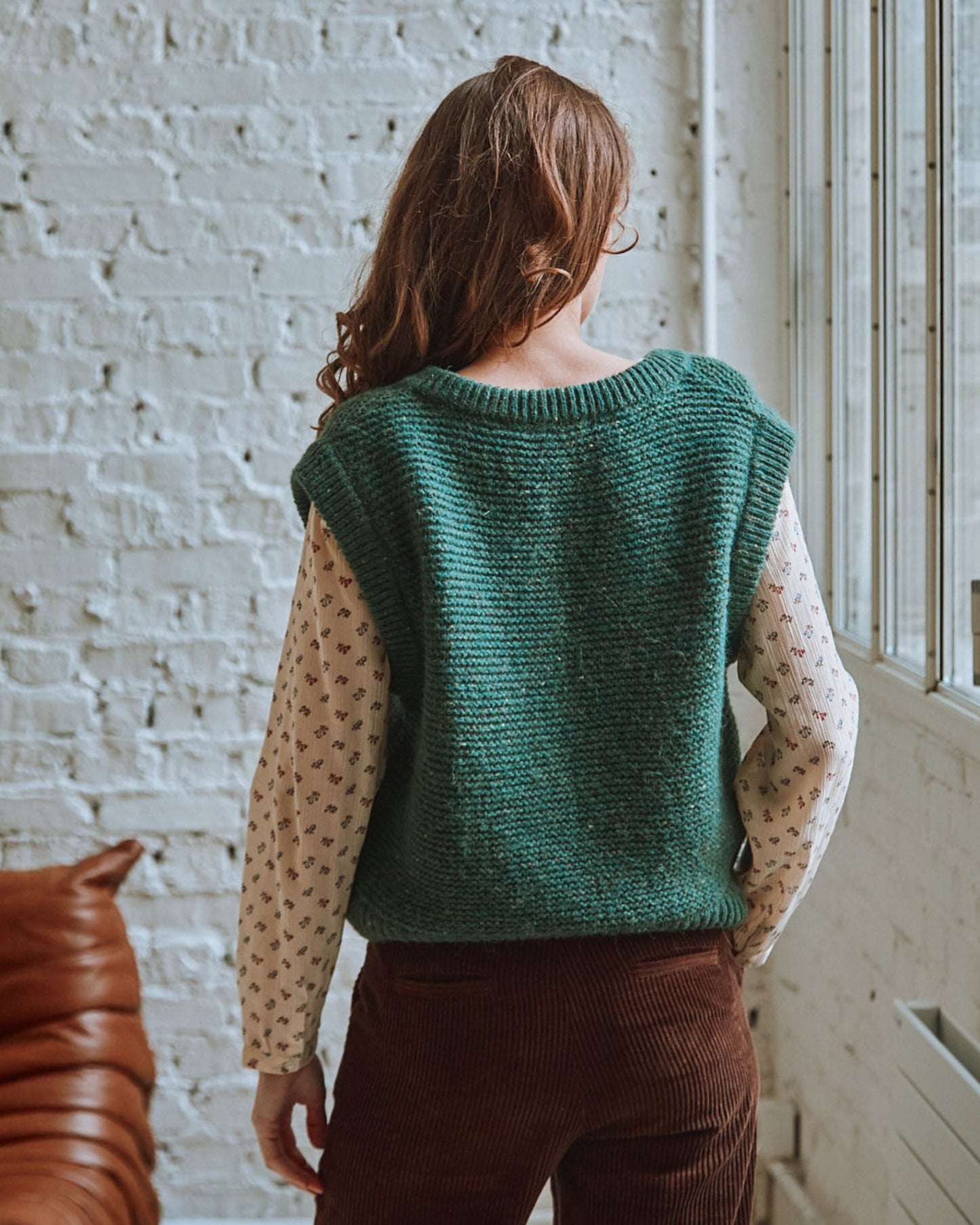 Pull sans manches en laine vert