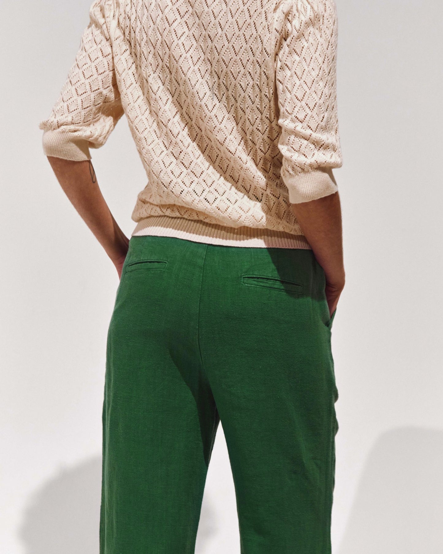 Pantalon droit lin vert