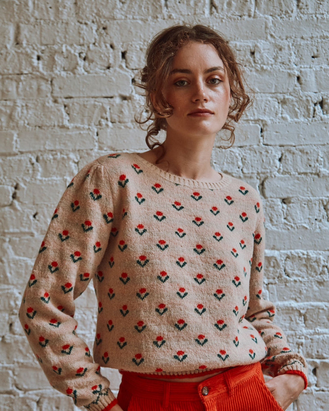 Pull jacquard laine alpaga écru