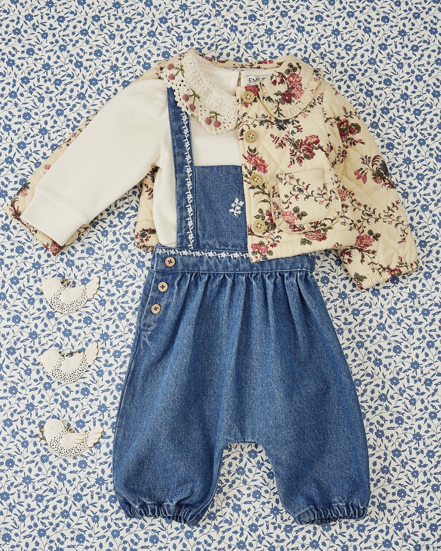 Salopette brodée bébé denim