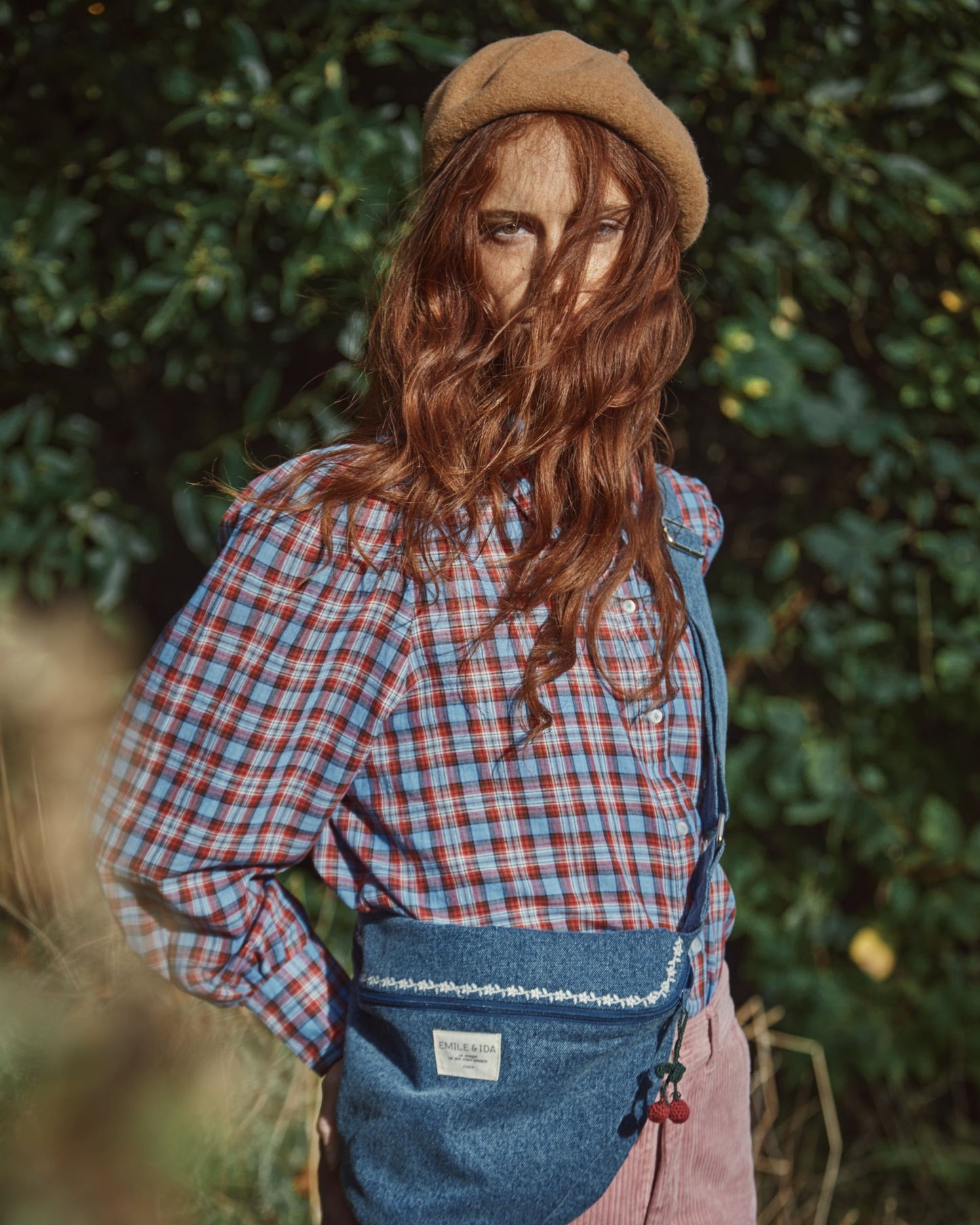 Blouse khadi écossais rouge et bleu