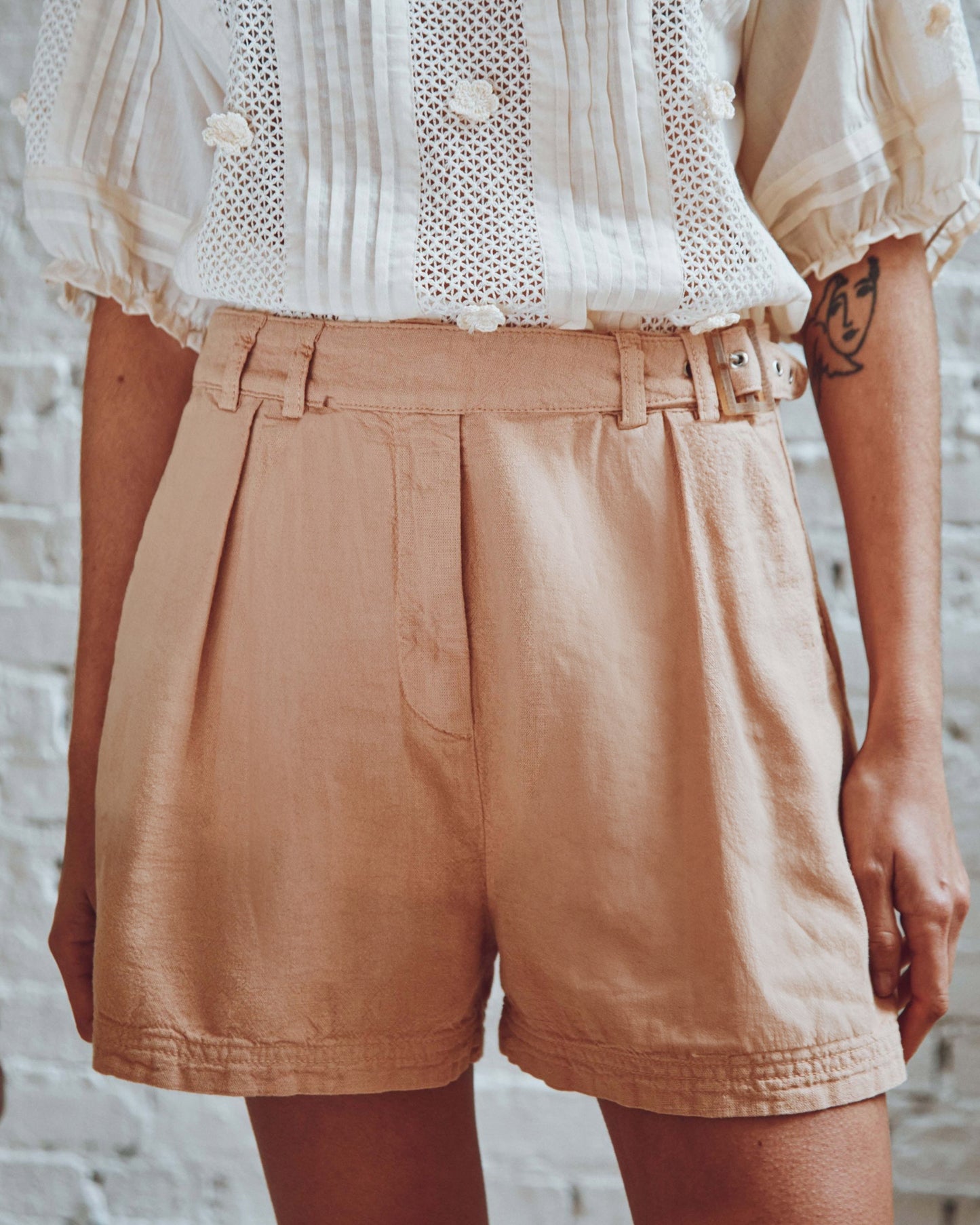 Short coton lin beige