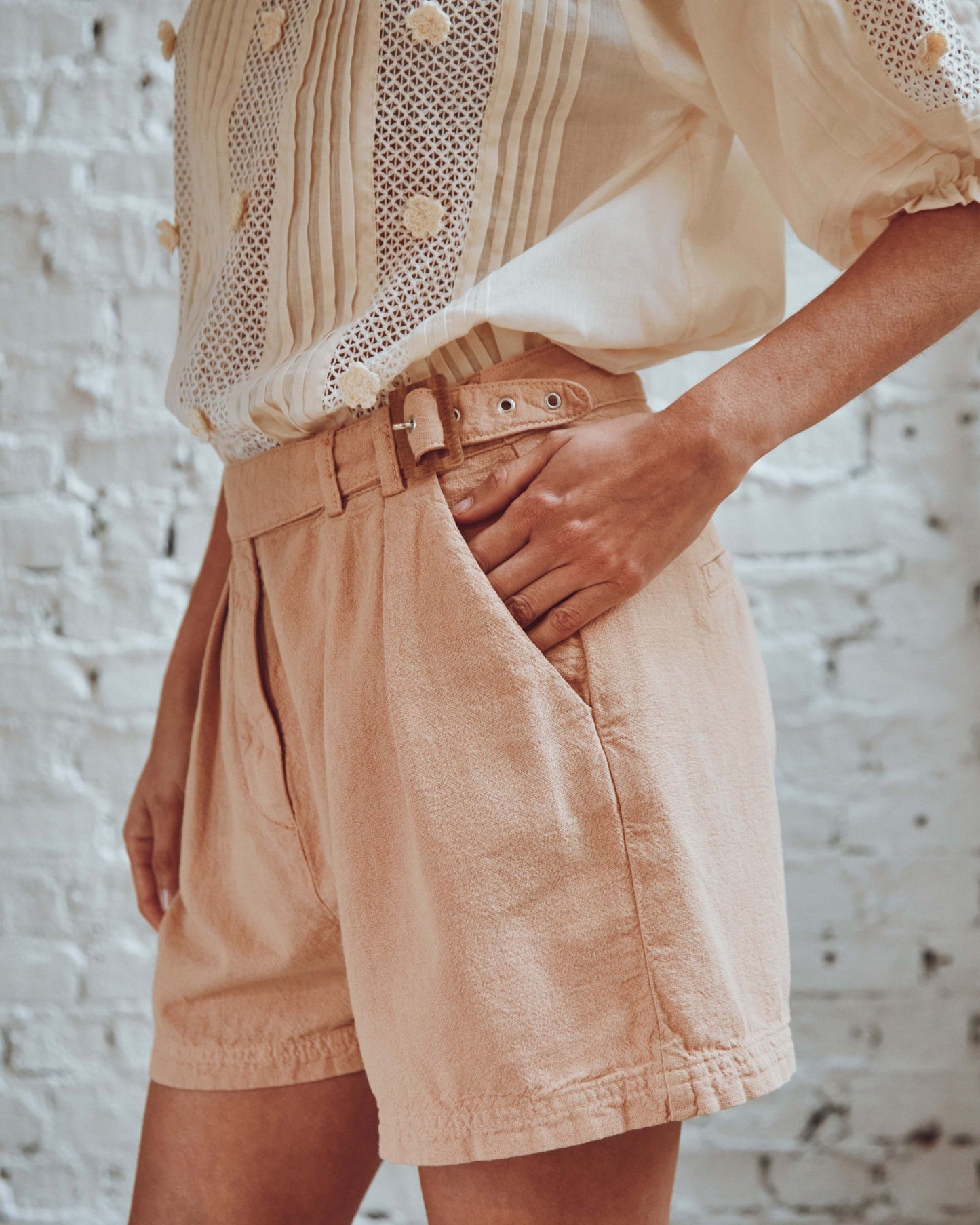 Short coton lin beige