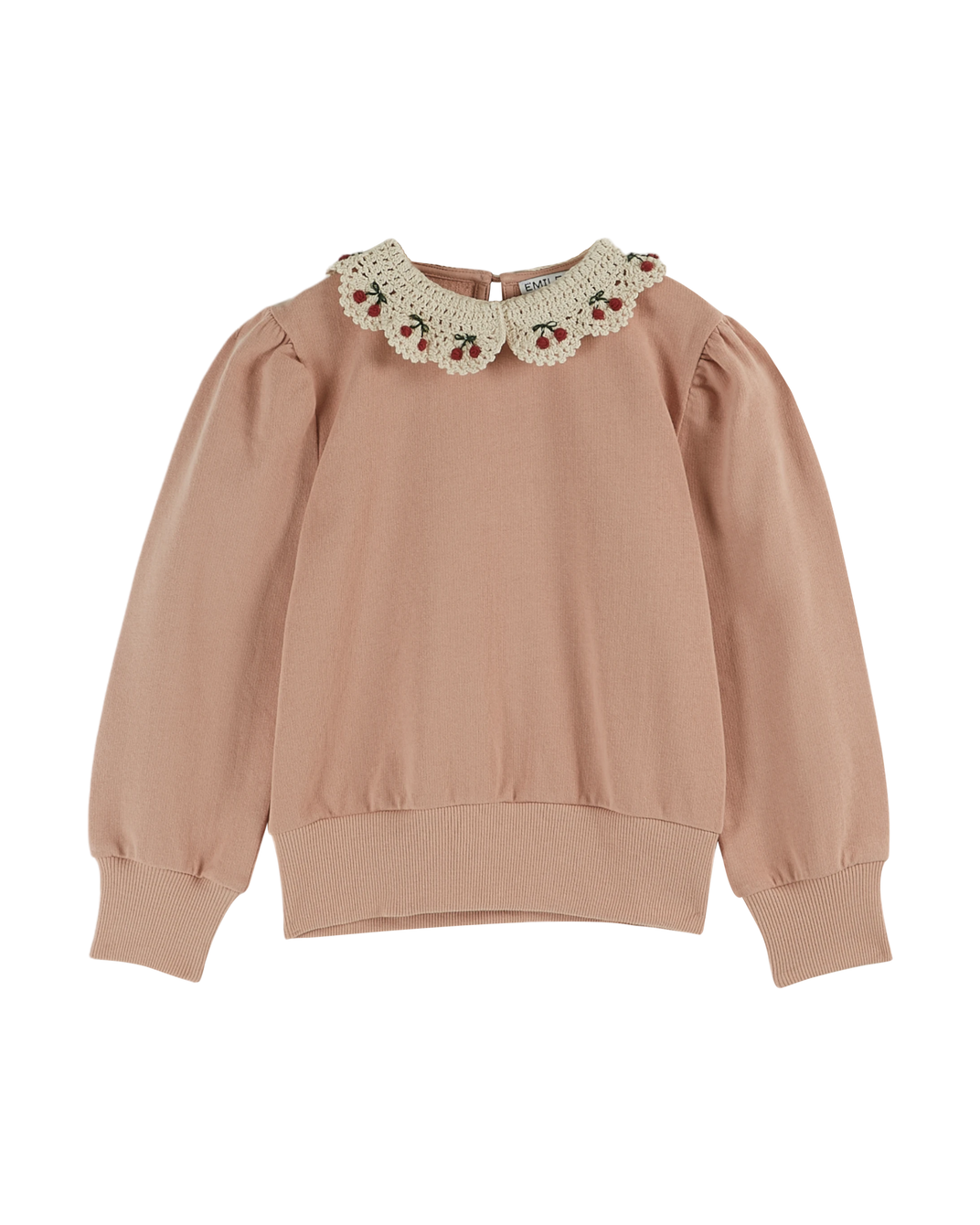 Sweat coton bio col brodé blush