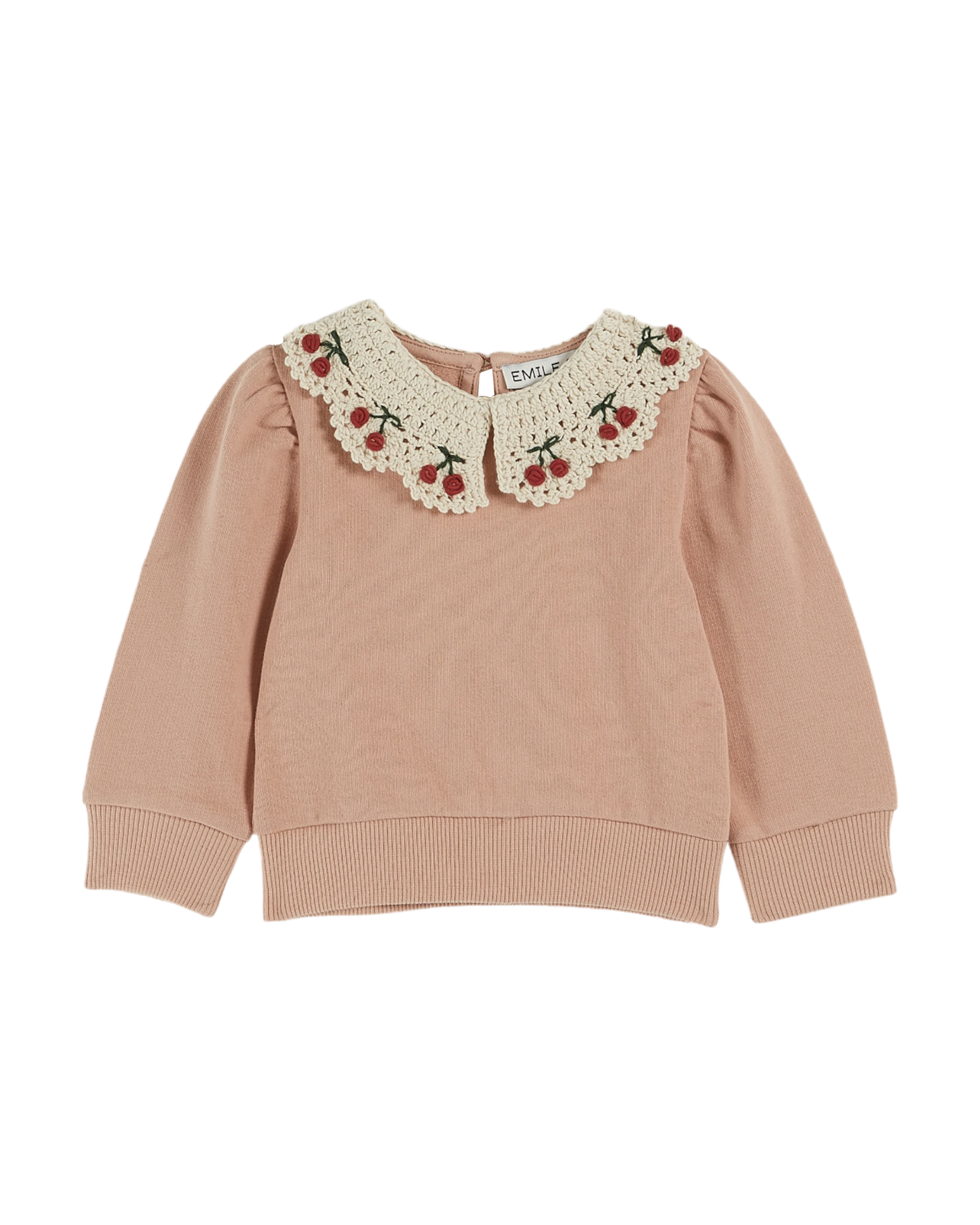 Sweat coton bio col brodé blush