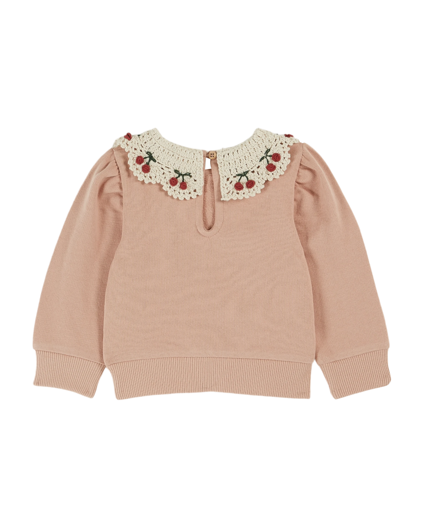 Sweat coton bio col brodé blush