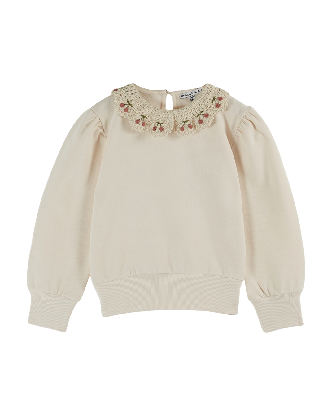 Sweat coton bio col brodé crème