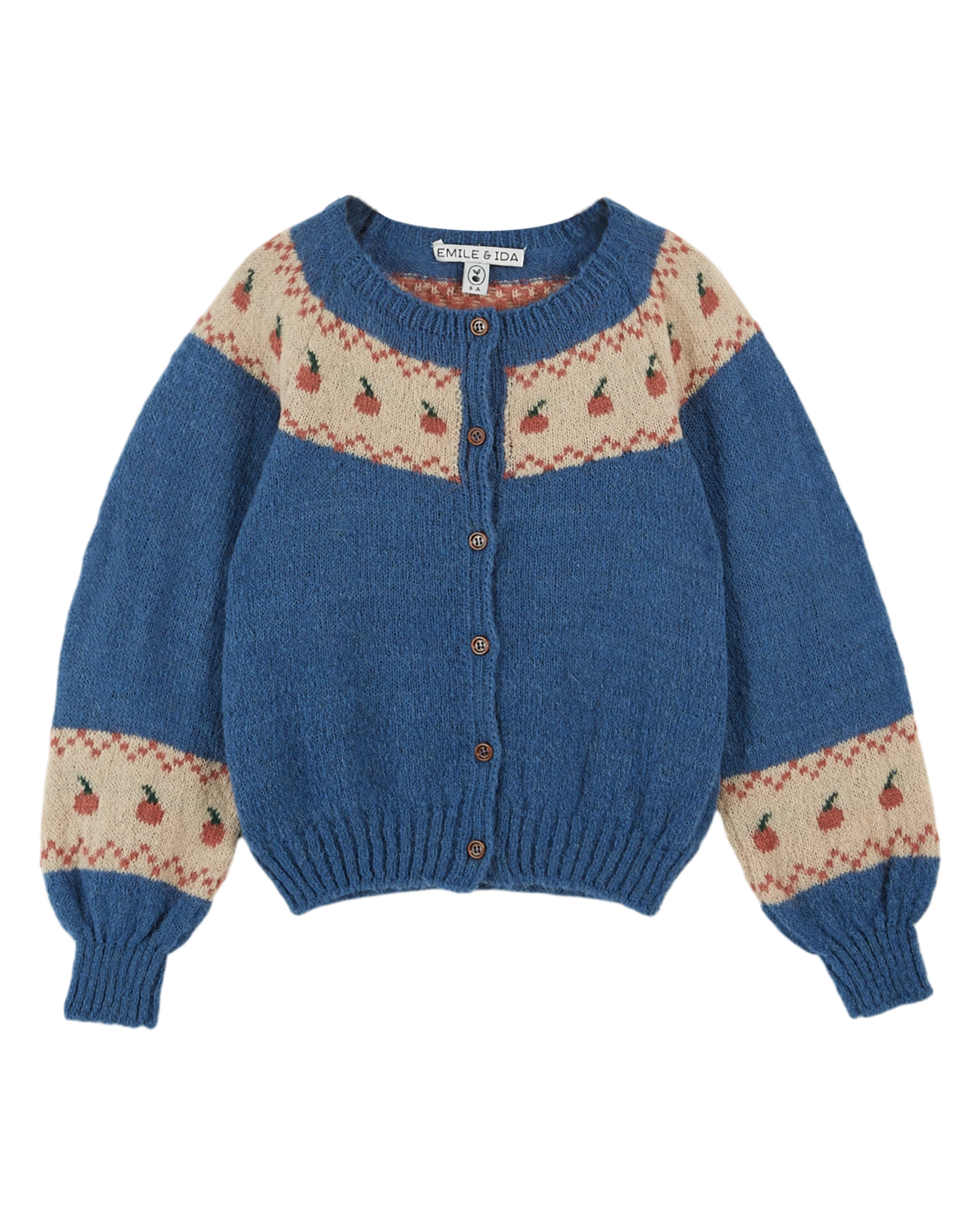 Cardigan jacquard à motifs pomme bleu