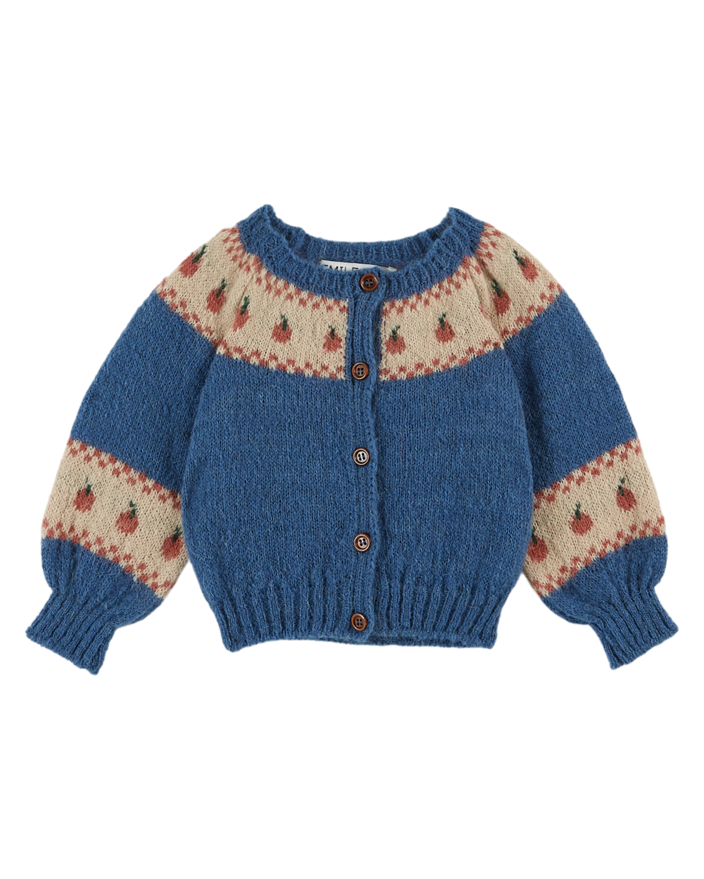 Cardigan jacquard à motifs pomme bleu