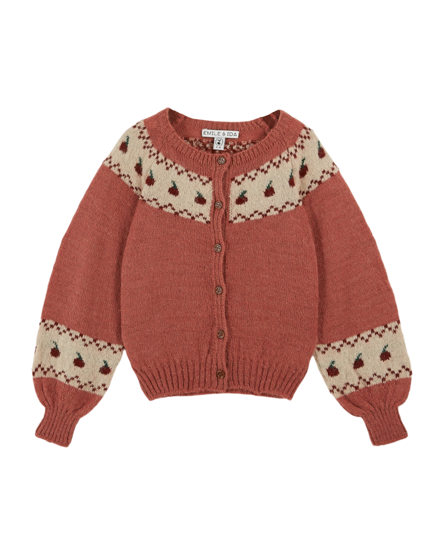 Cardigan jacquard à motifs pomme rose