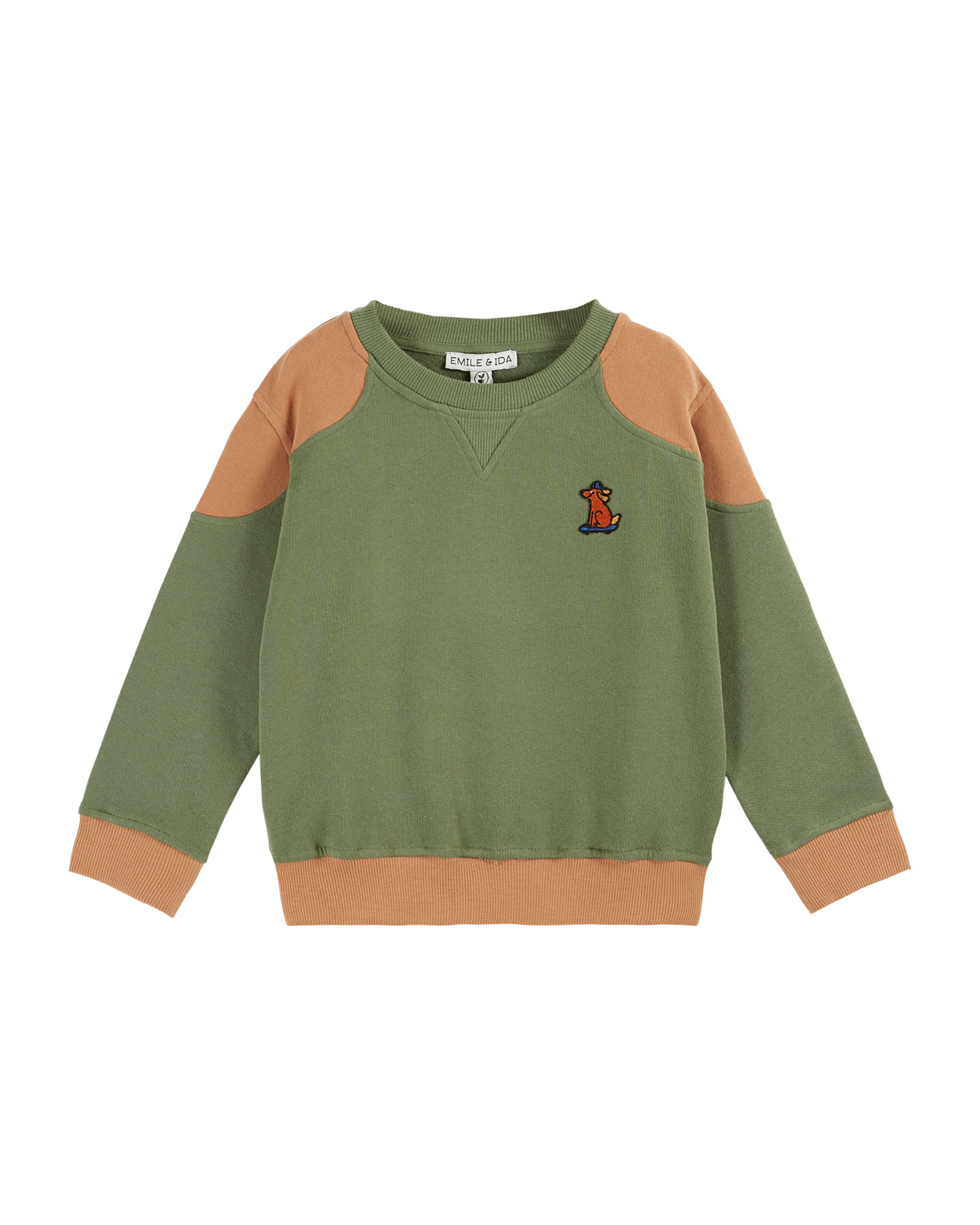 Sweat coton bio bicolore vert et beige