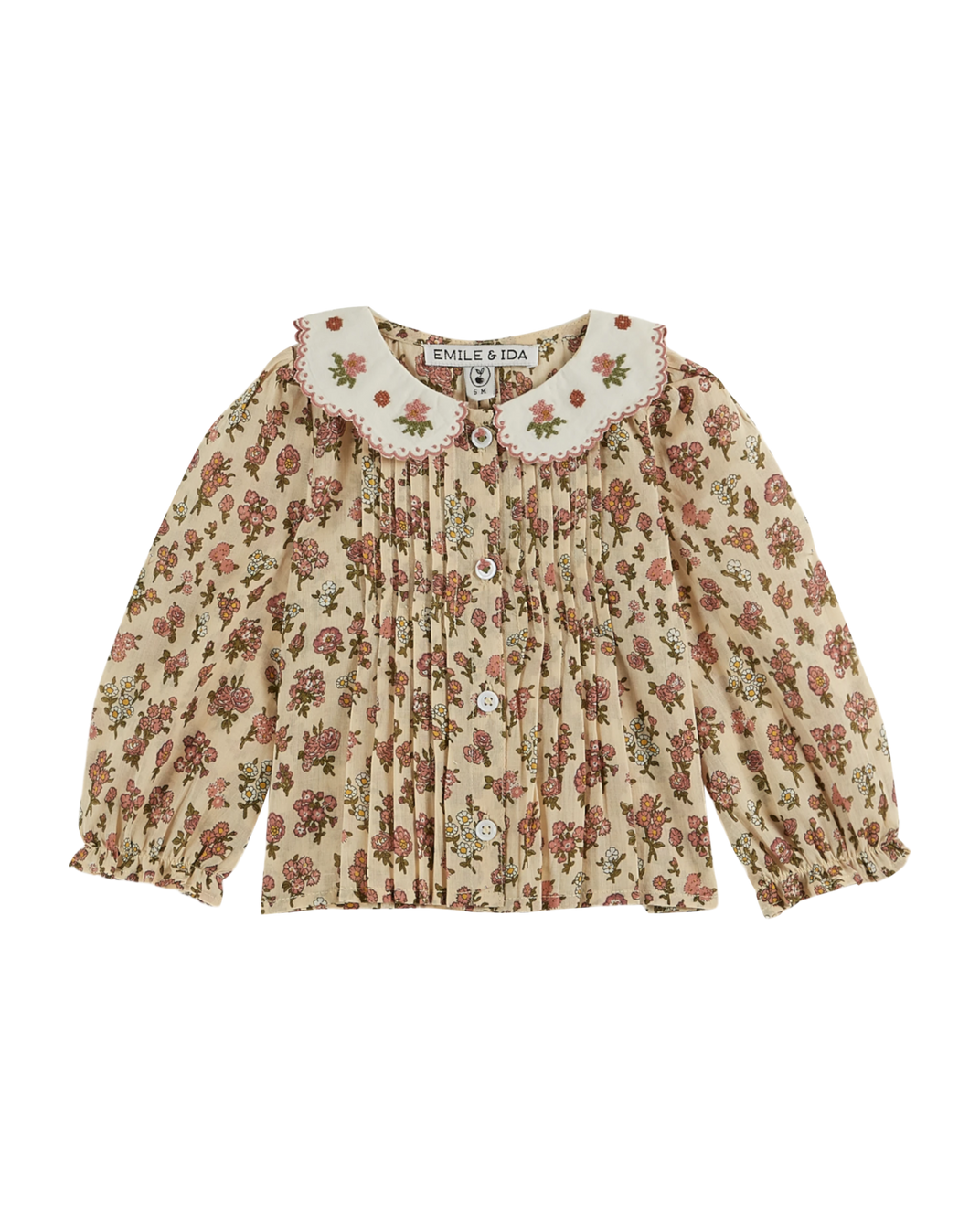 Blouse col brodé champêtre rose