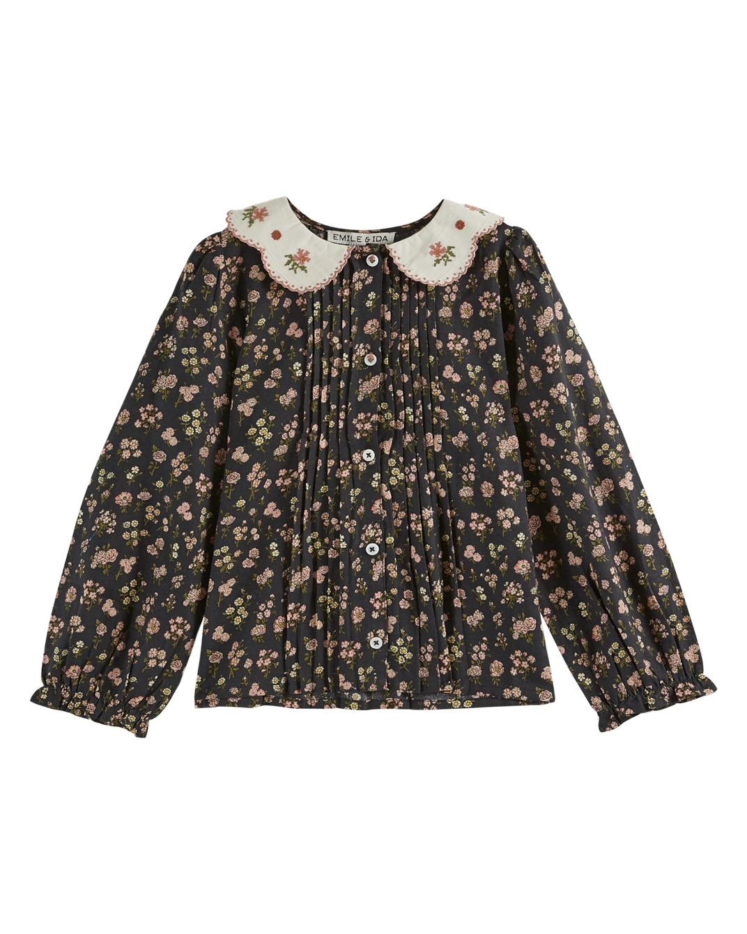 Blouse col brodé champêtre noir