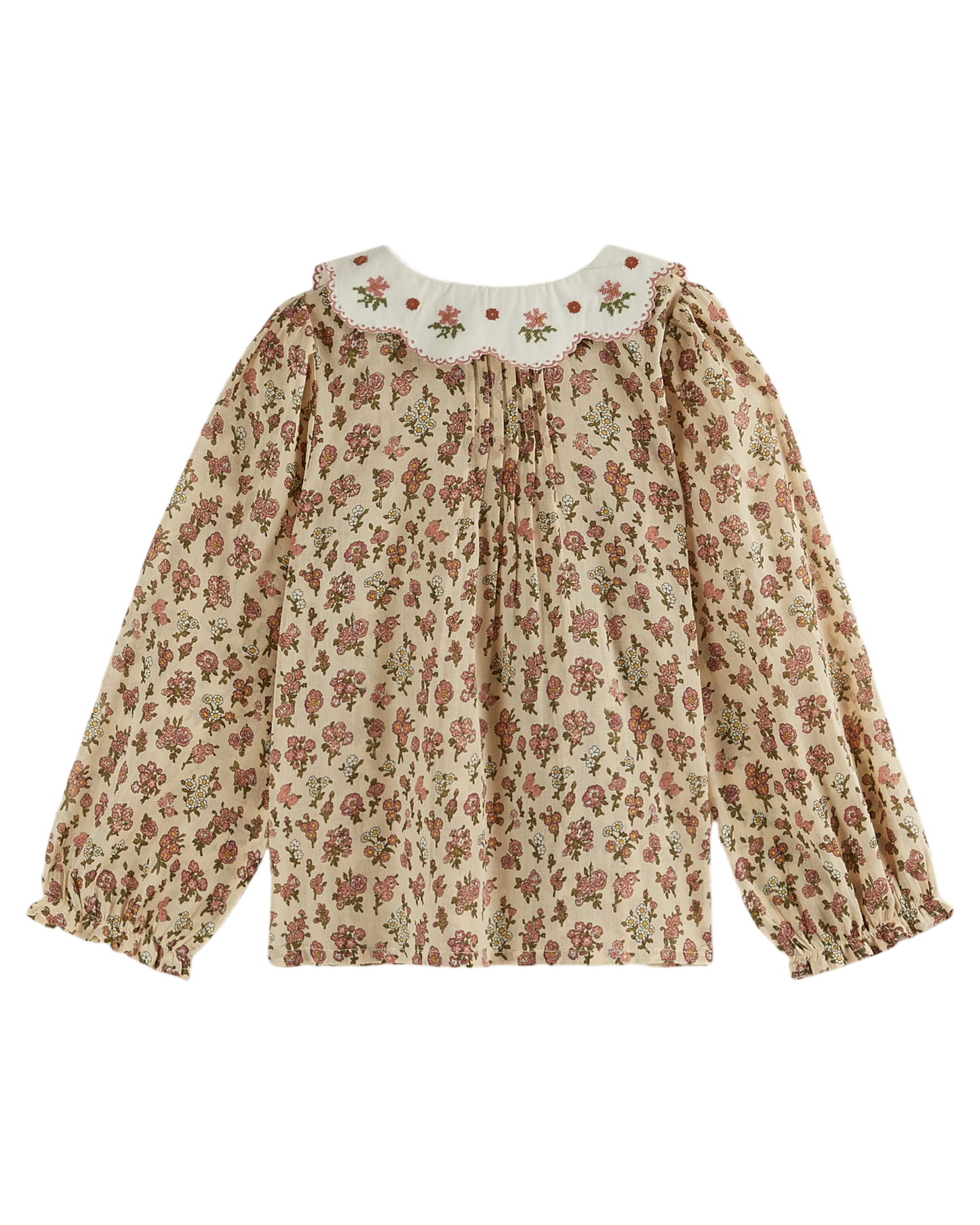 Blouse col brodé champêtre rose