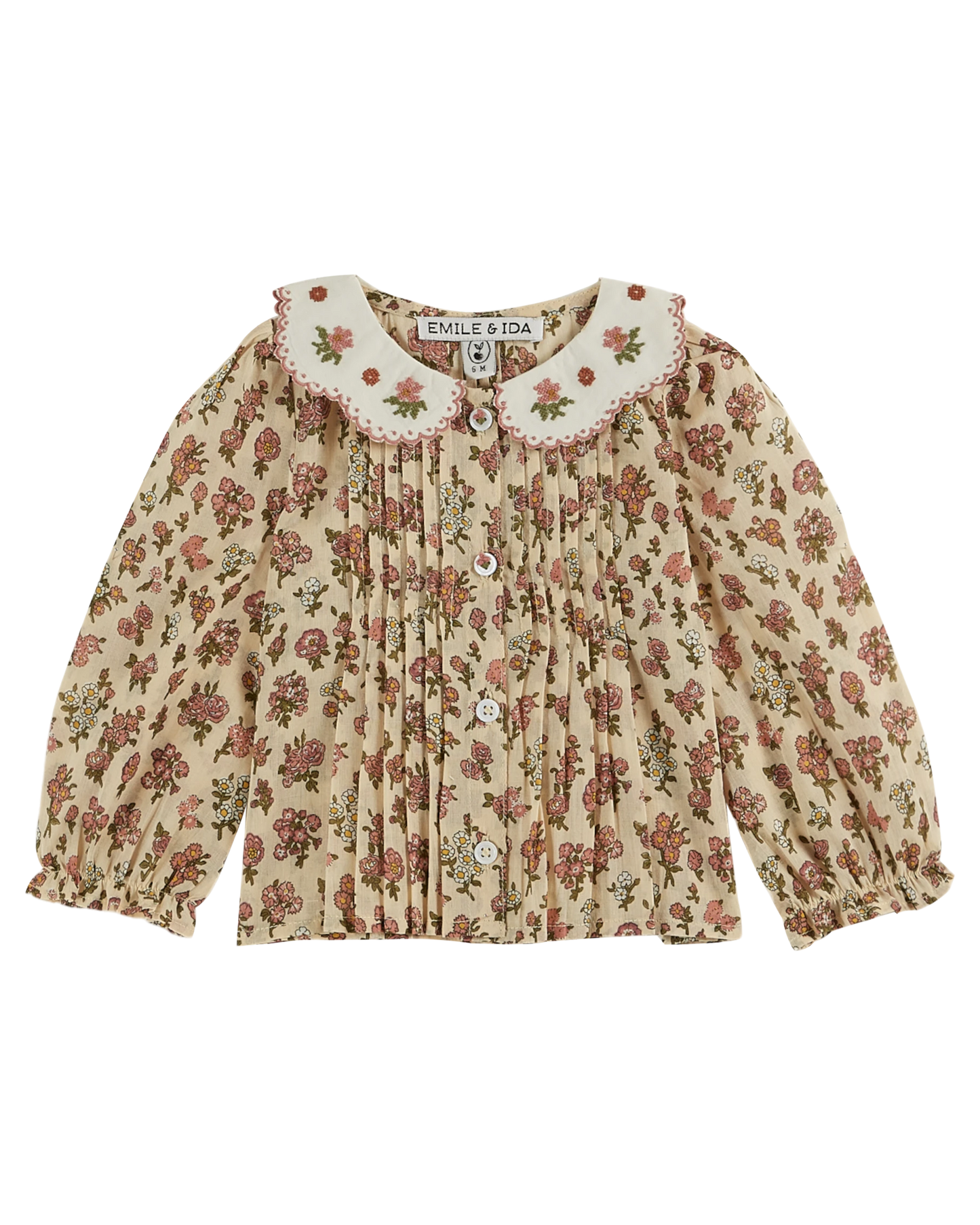 Blouse col brodé champêtre rose