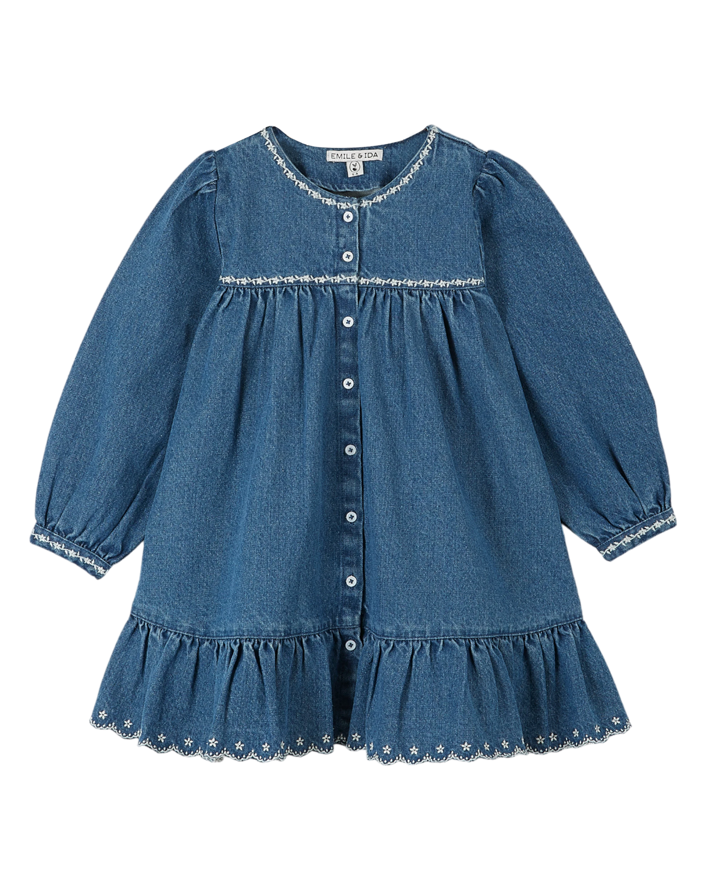 Robe brodée denim