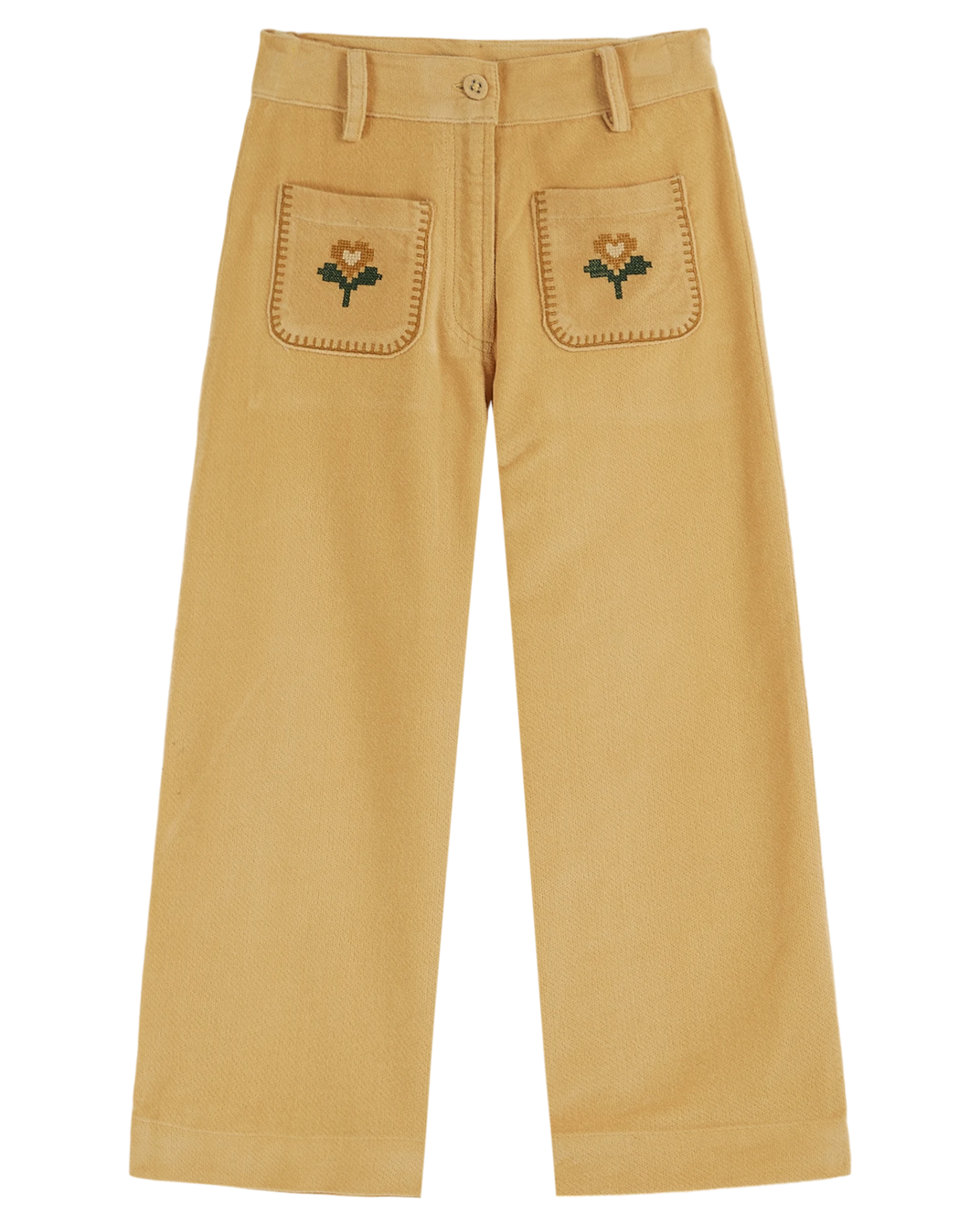 Pantalon brodé velours jaune