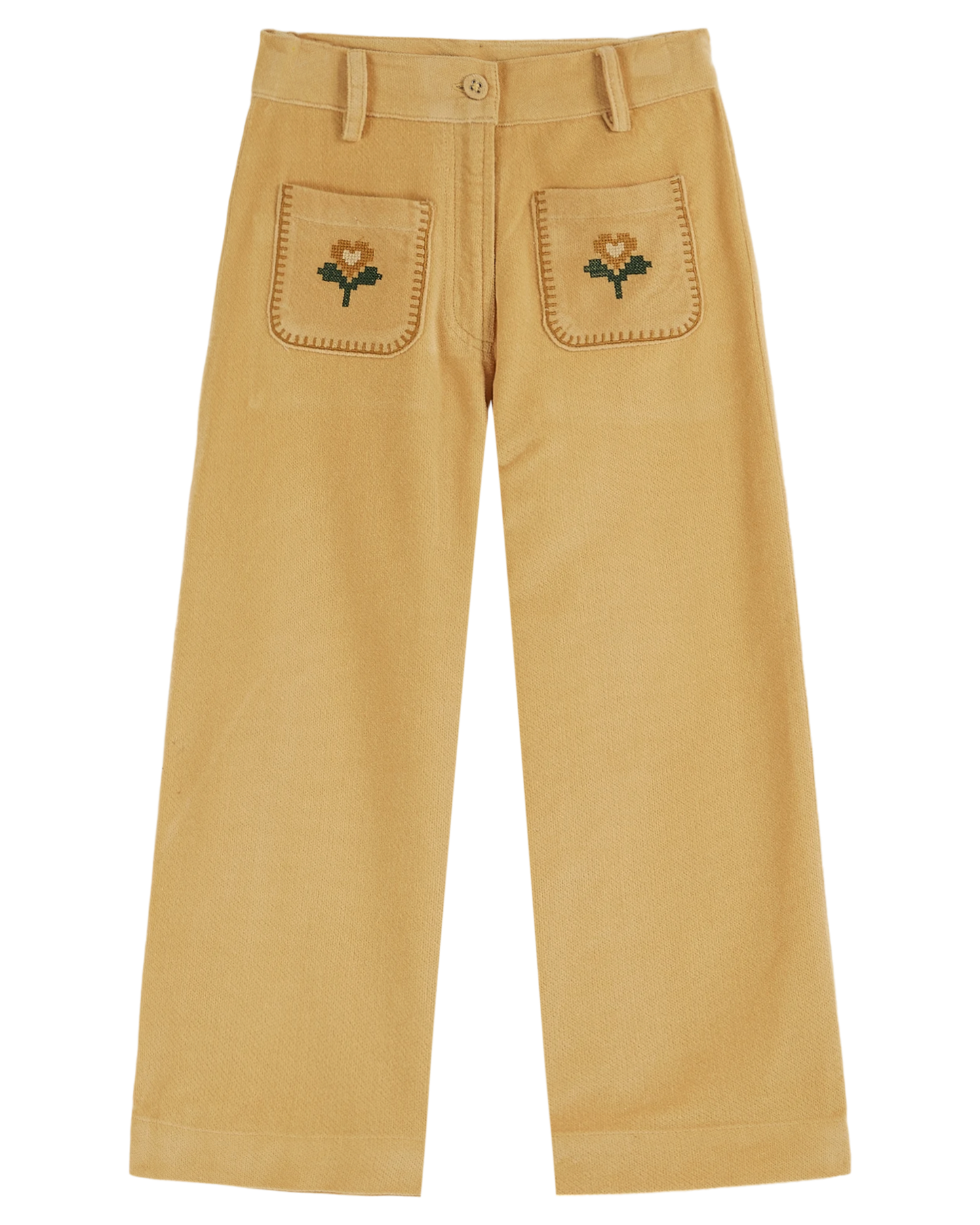 Pantalon brodé velours jaune