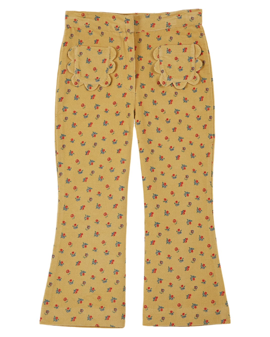 Pantalon évasé velours à fleurs jaune