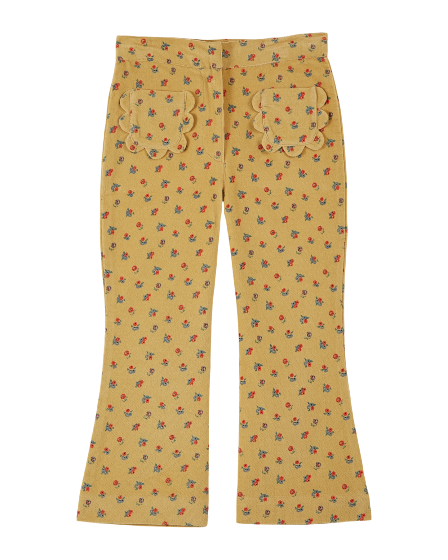 Pantalon évasé velours à fleurs jaune