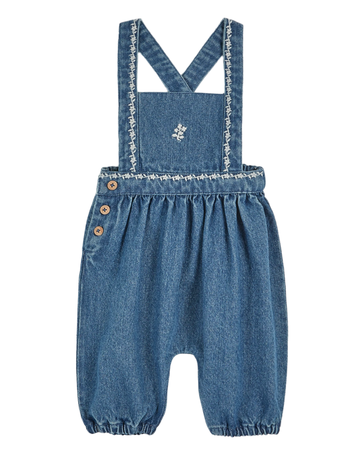 Salopette brodée bébé denim