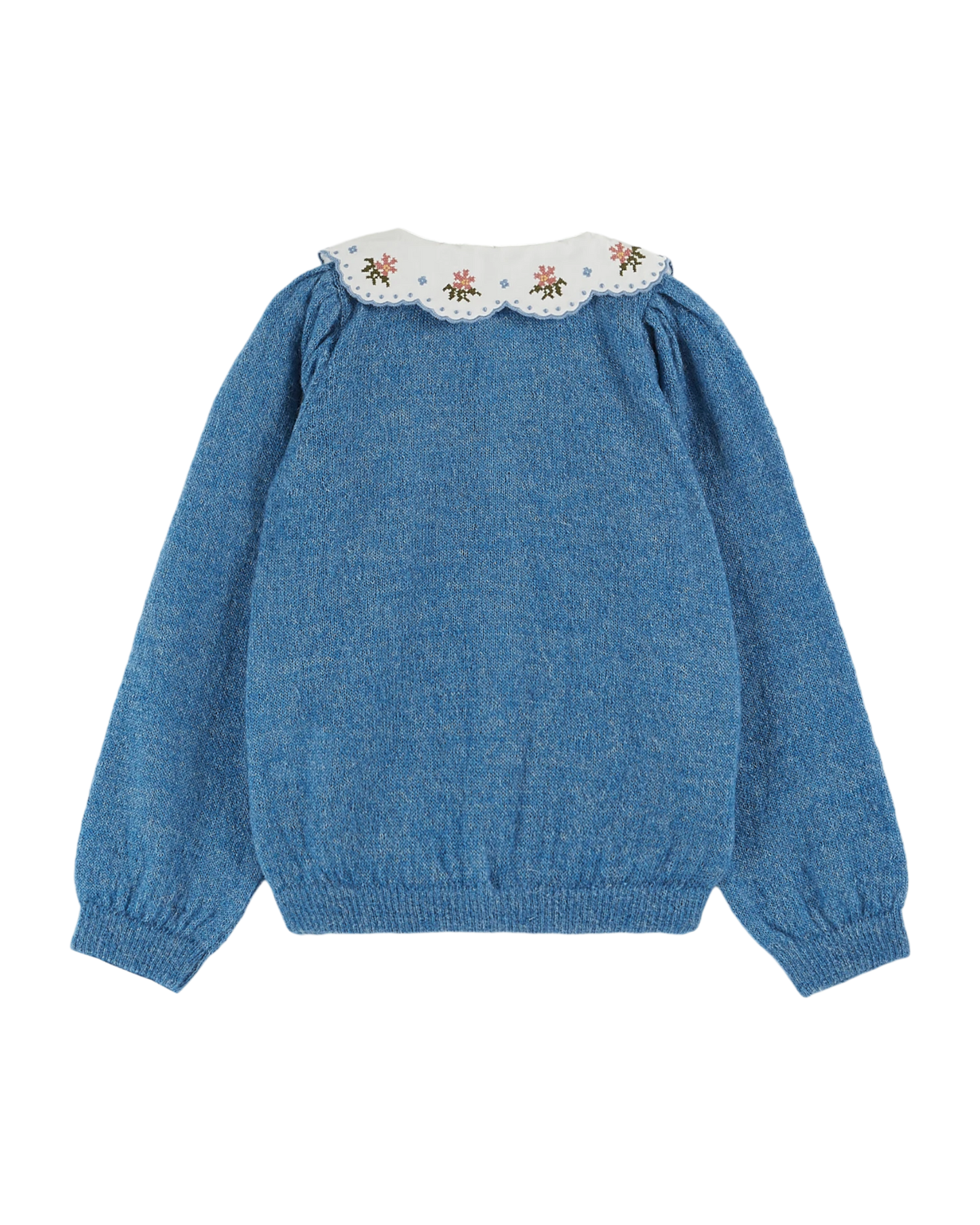 Cardigan uni col brodé bleu