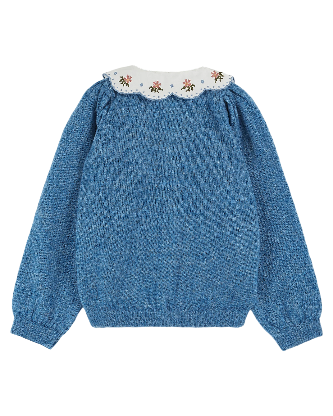 Cardigan uni col brodé bleu