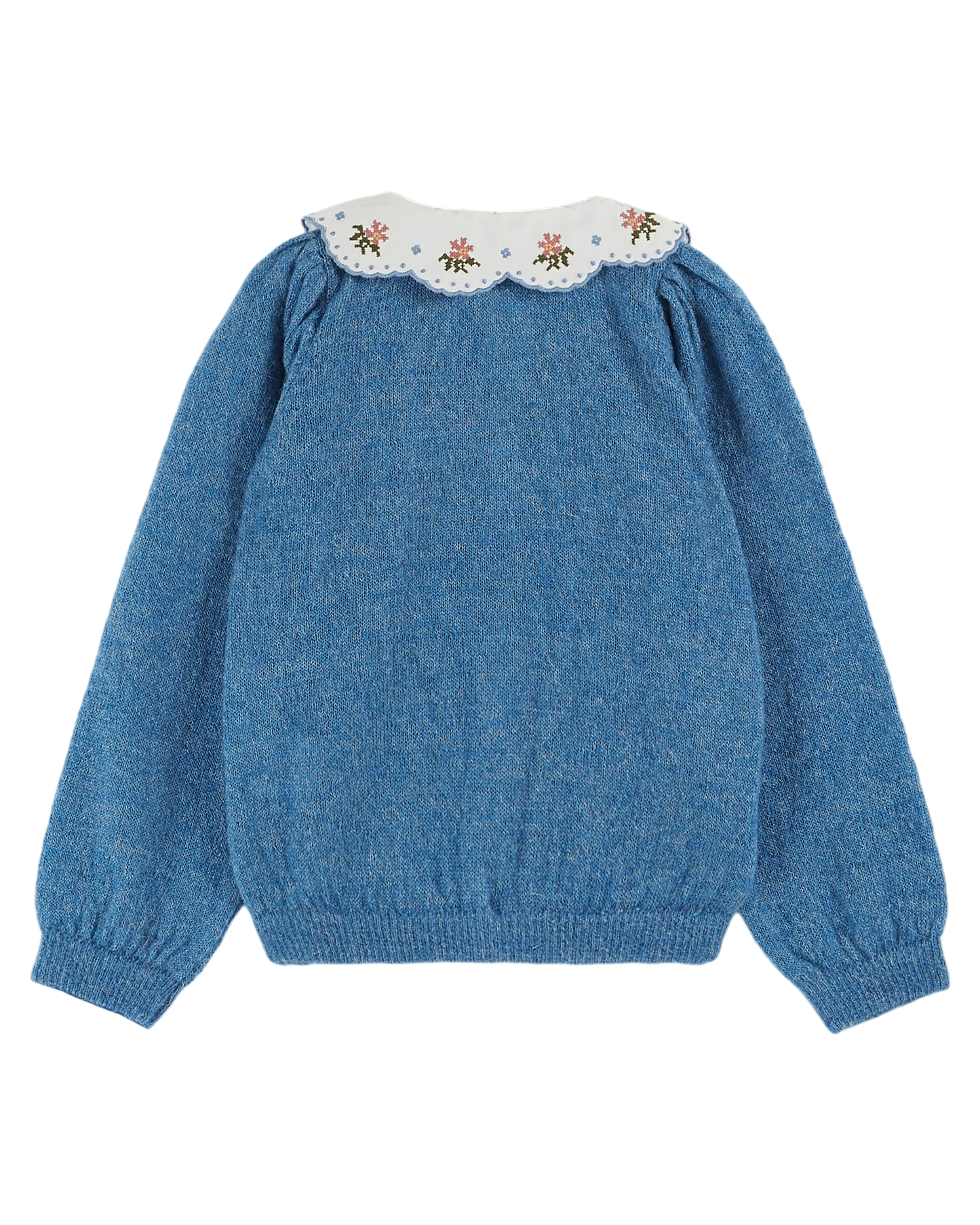 Cardigan uni col brodé bleu