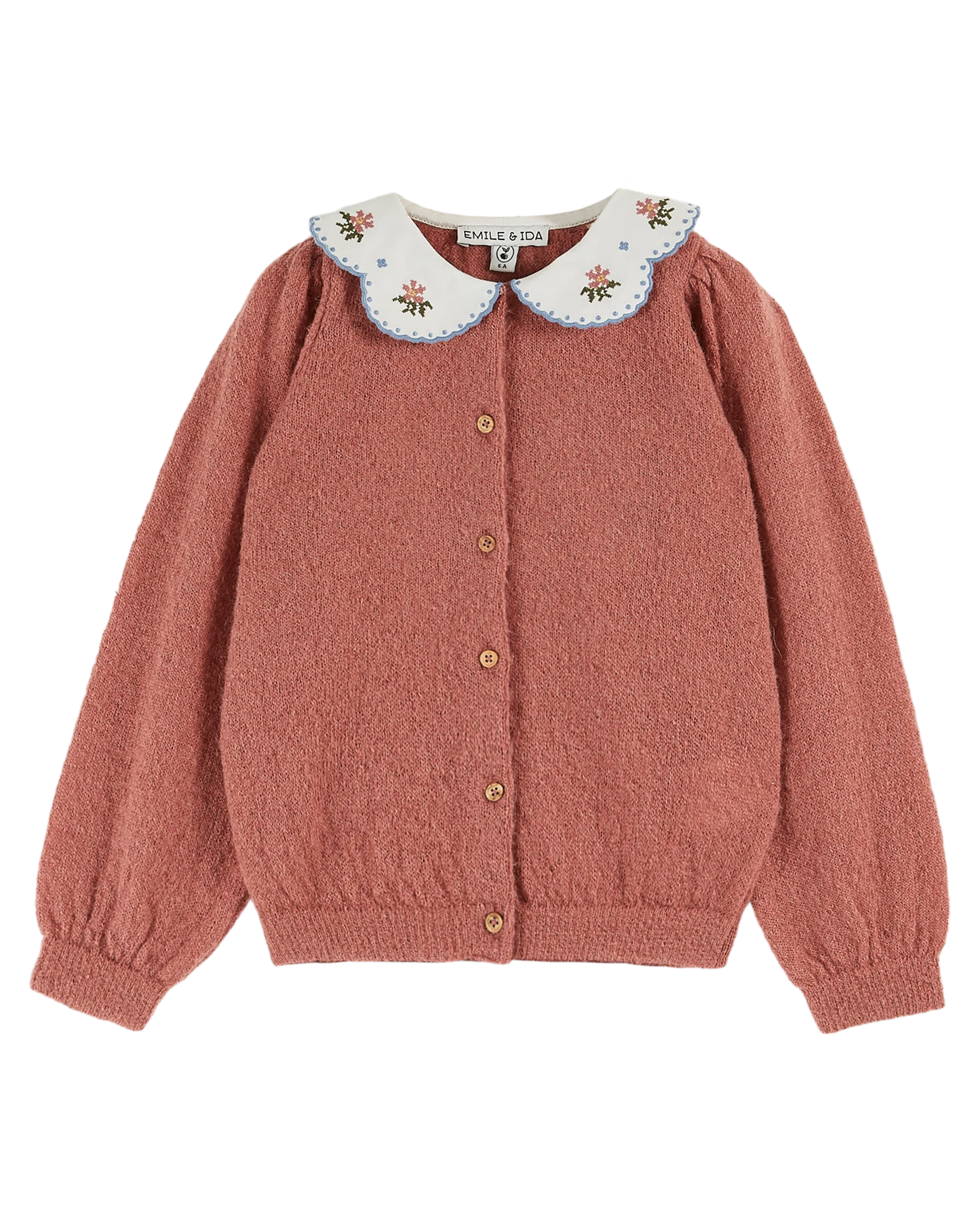 Cardigan uni col brodé rose