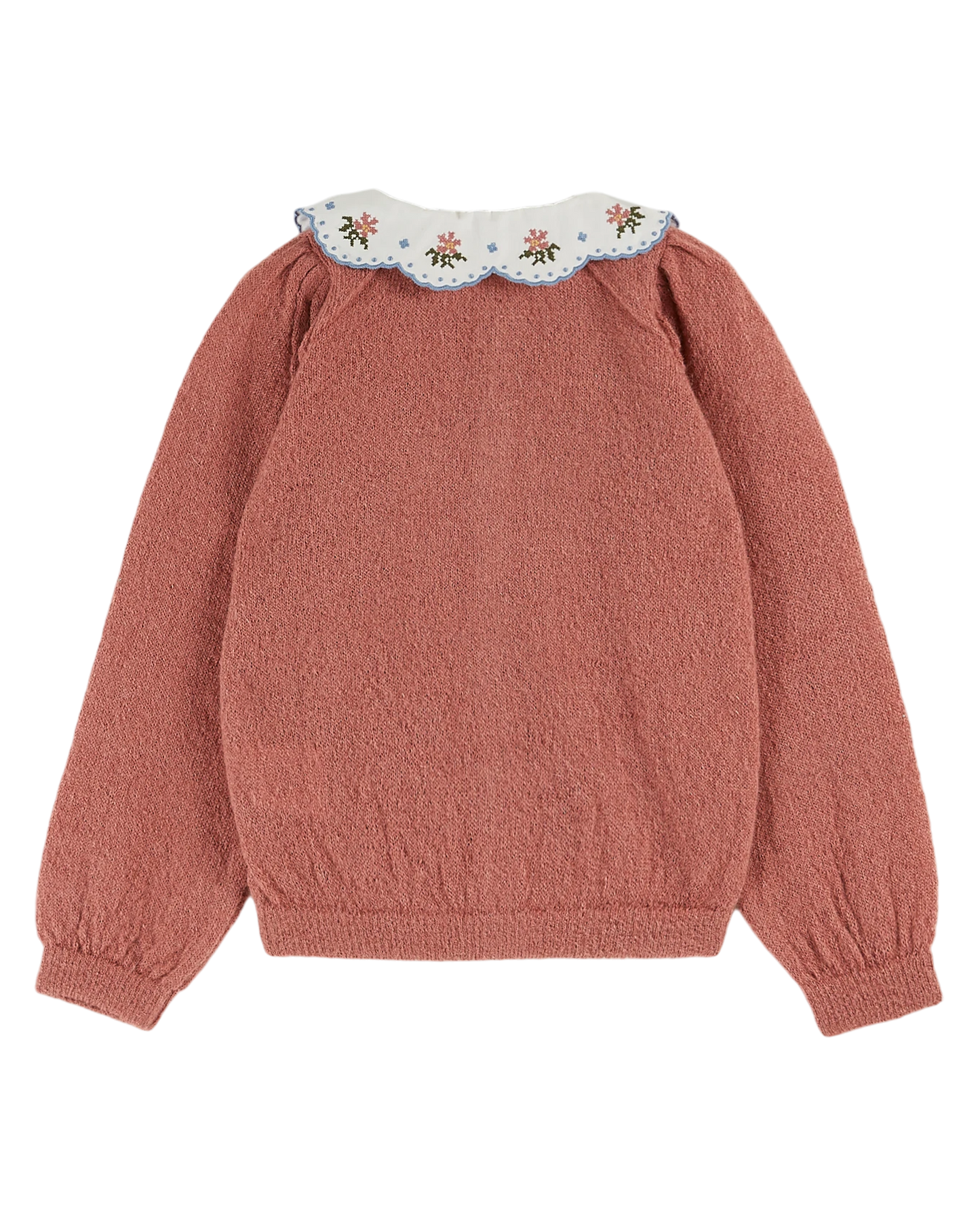 Cardigan uni col brodé rose