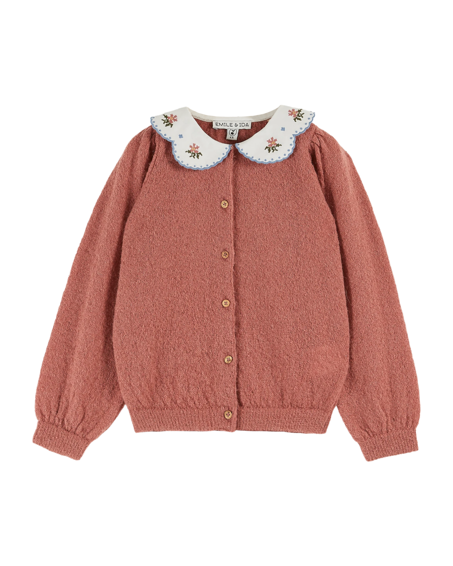 Cardigan uni col brodé rose