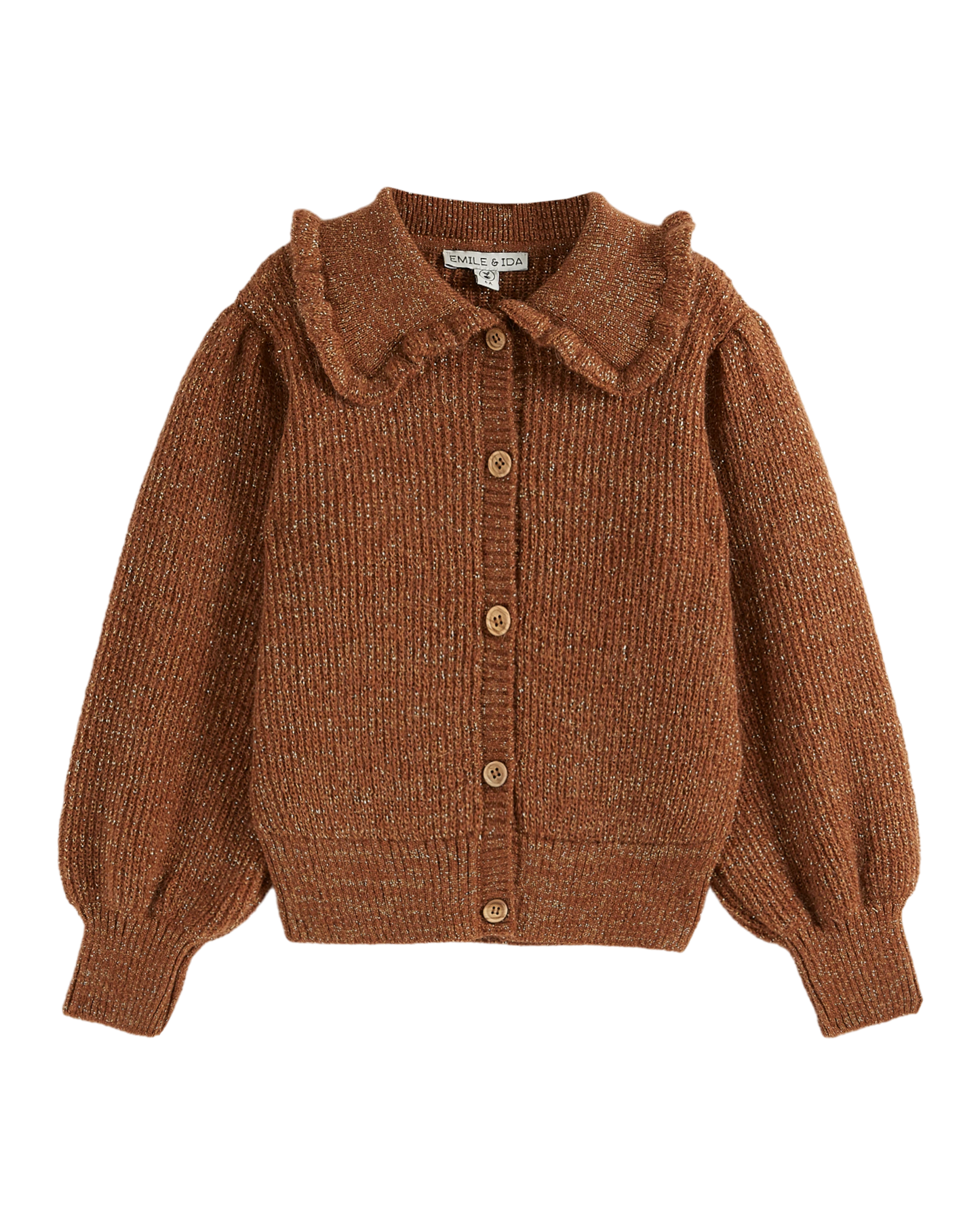 Cardigan col volanté choco lurex