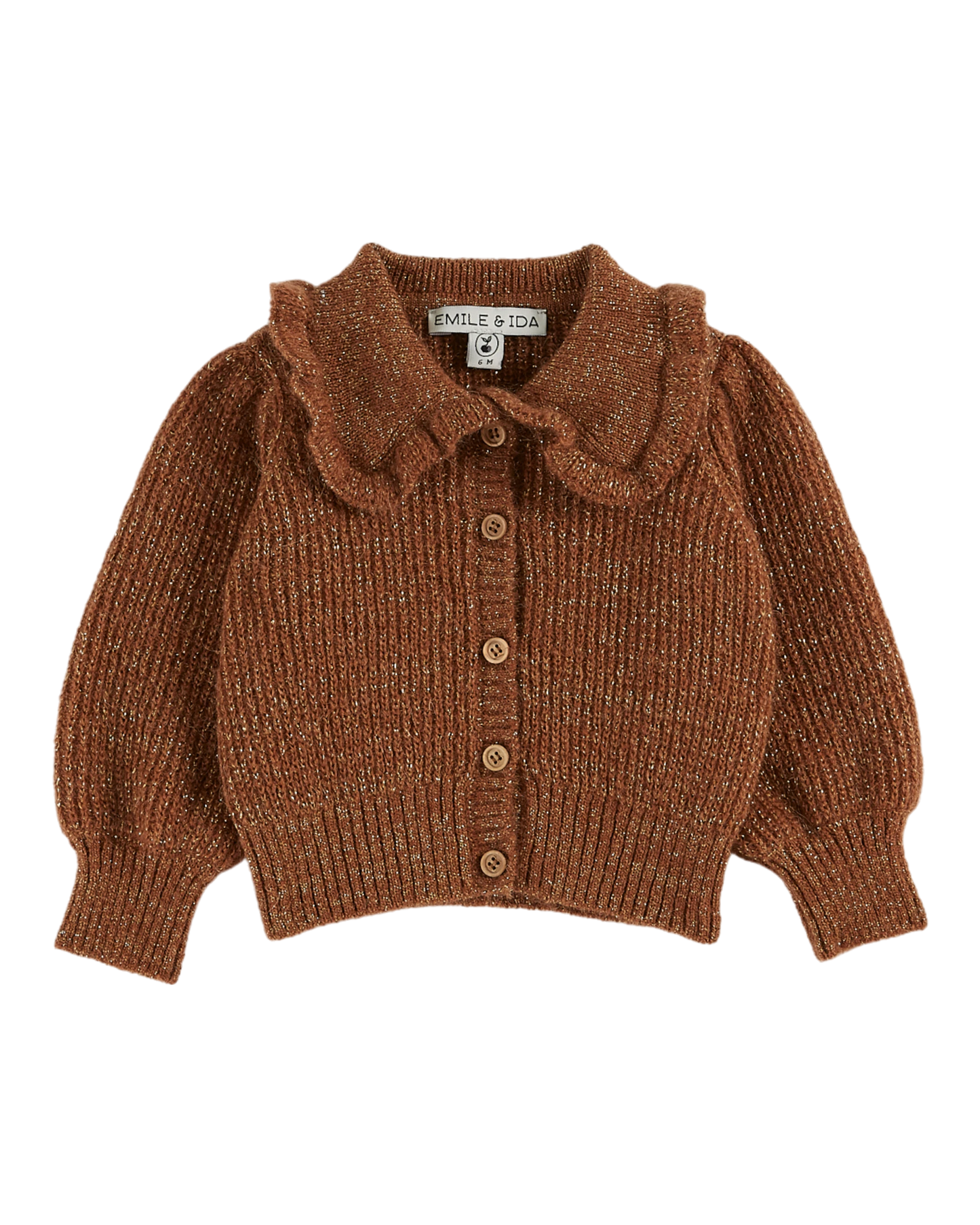 Cardigan col volanté choco lurex