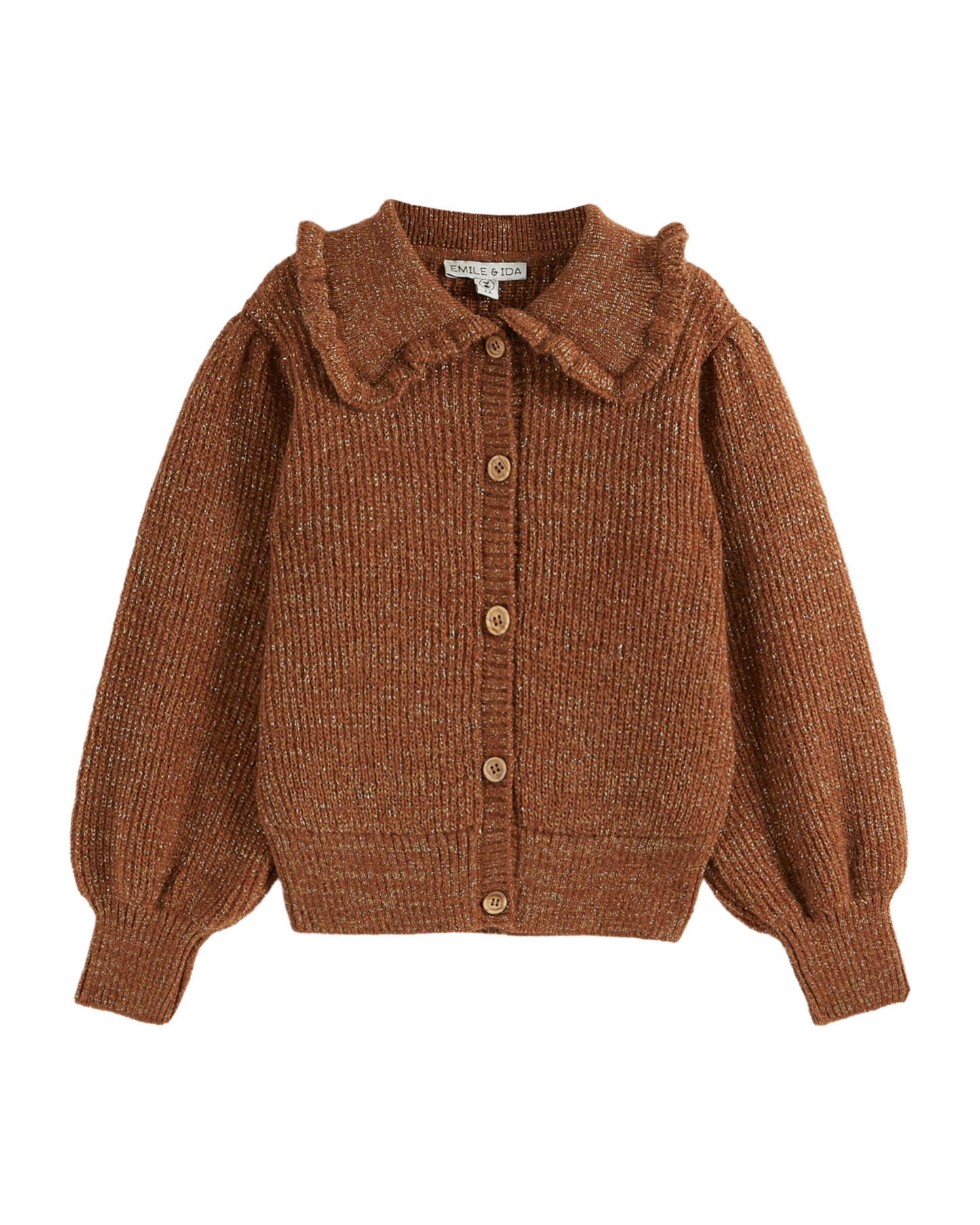 Cardigan col volanté choco lurex