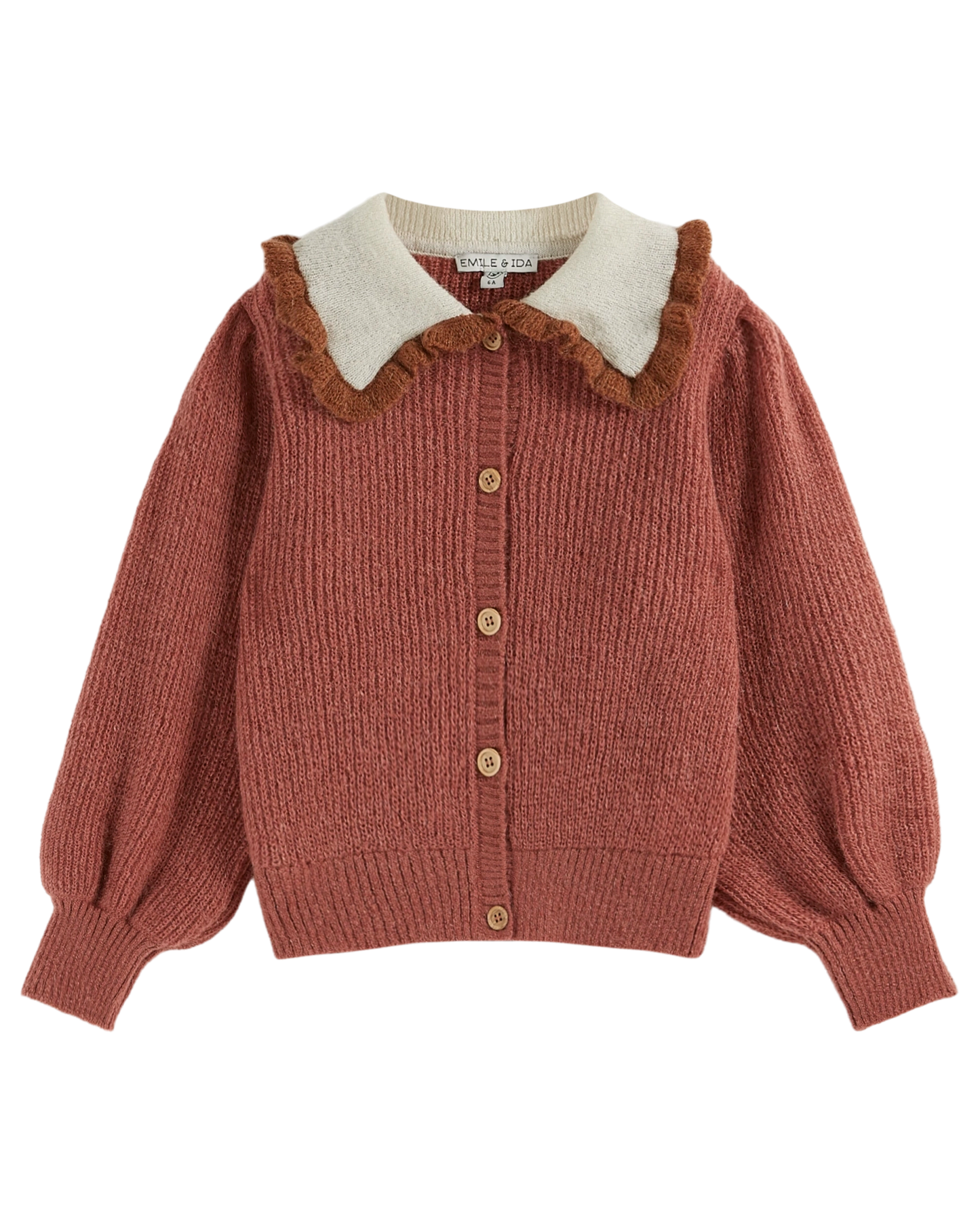 Cardigan col volanté rose