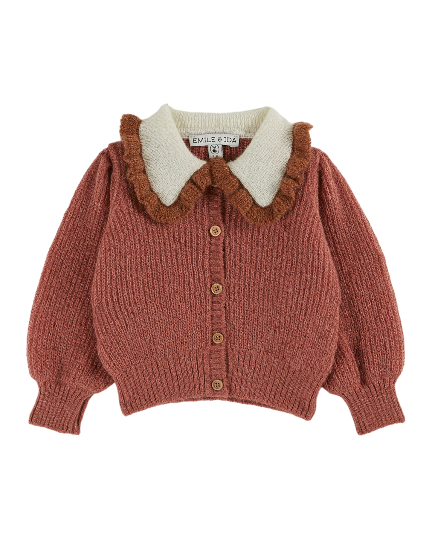 Cardigan col volanté rose