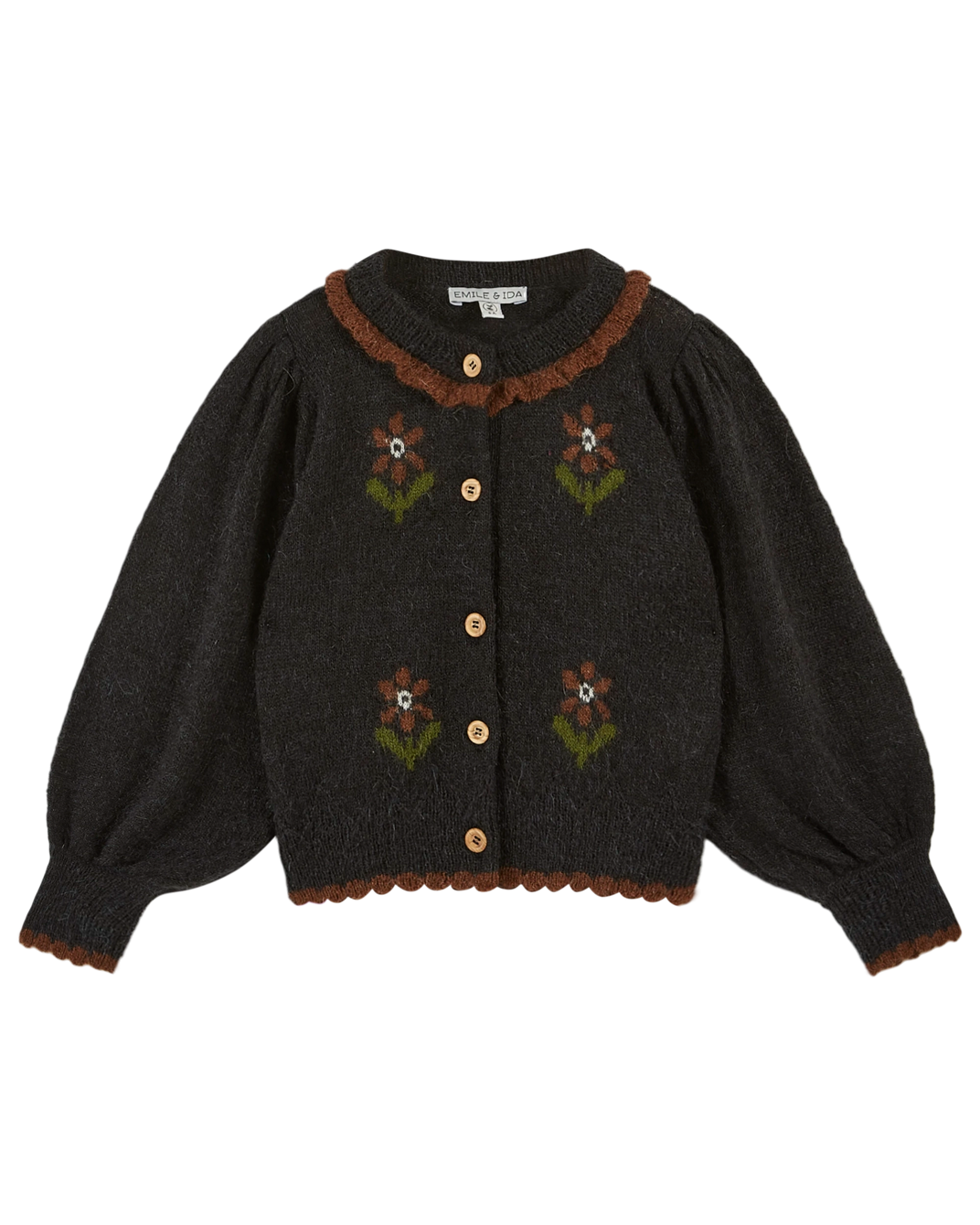 Cardigan fleurs intarsia bitume