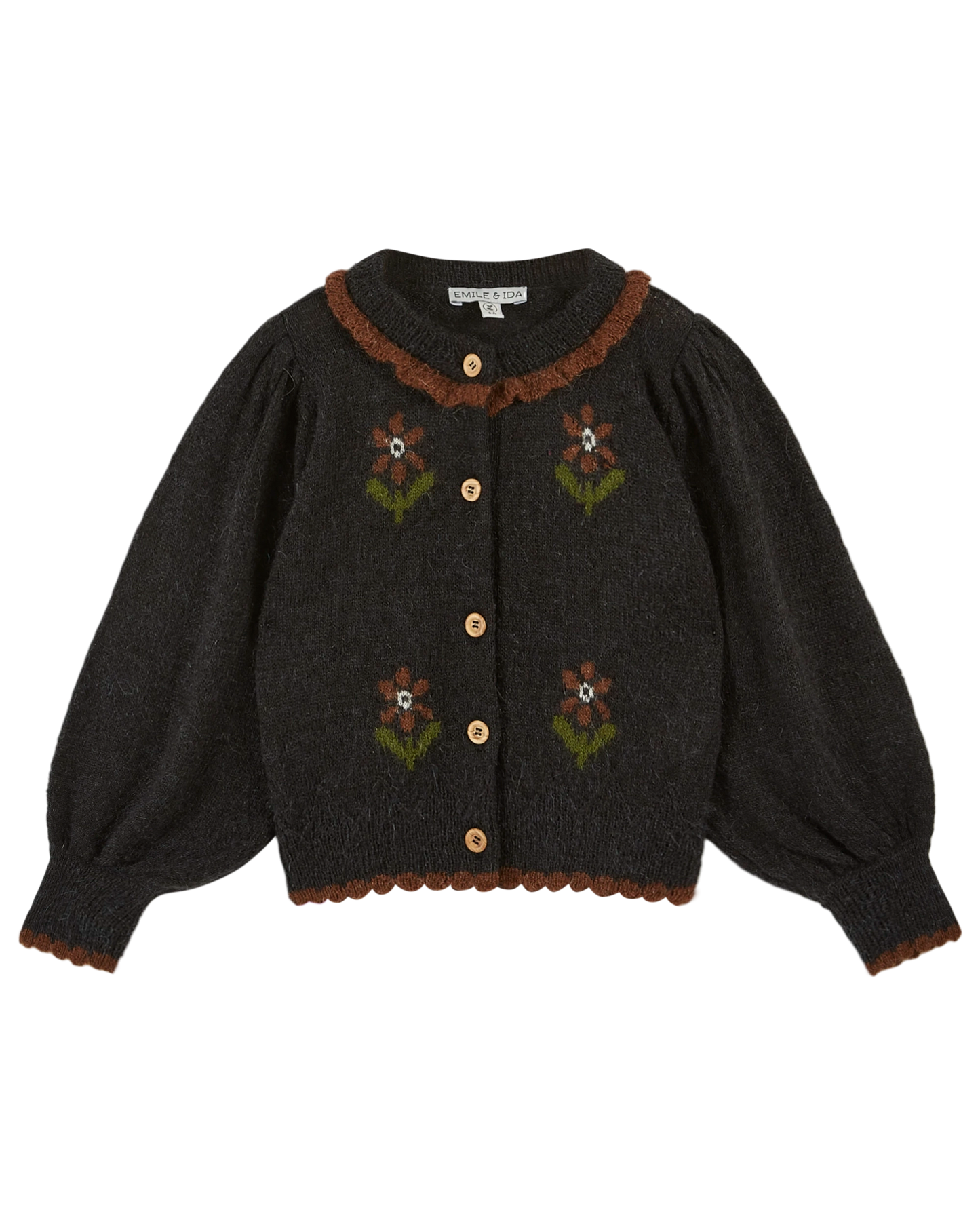 Cardigan fleurs intarsia bitume